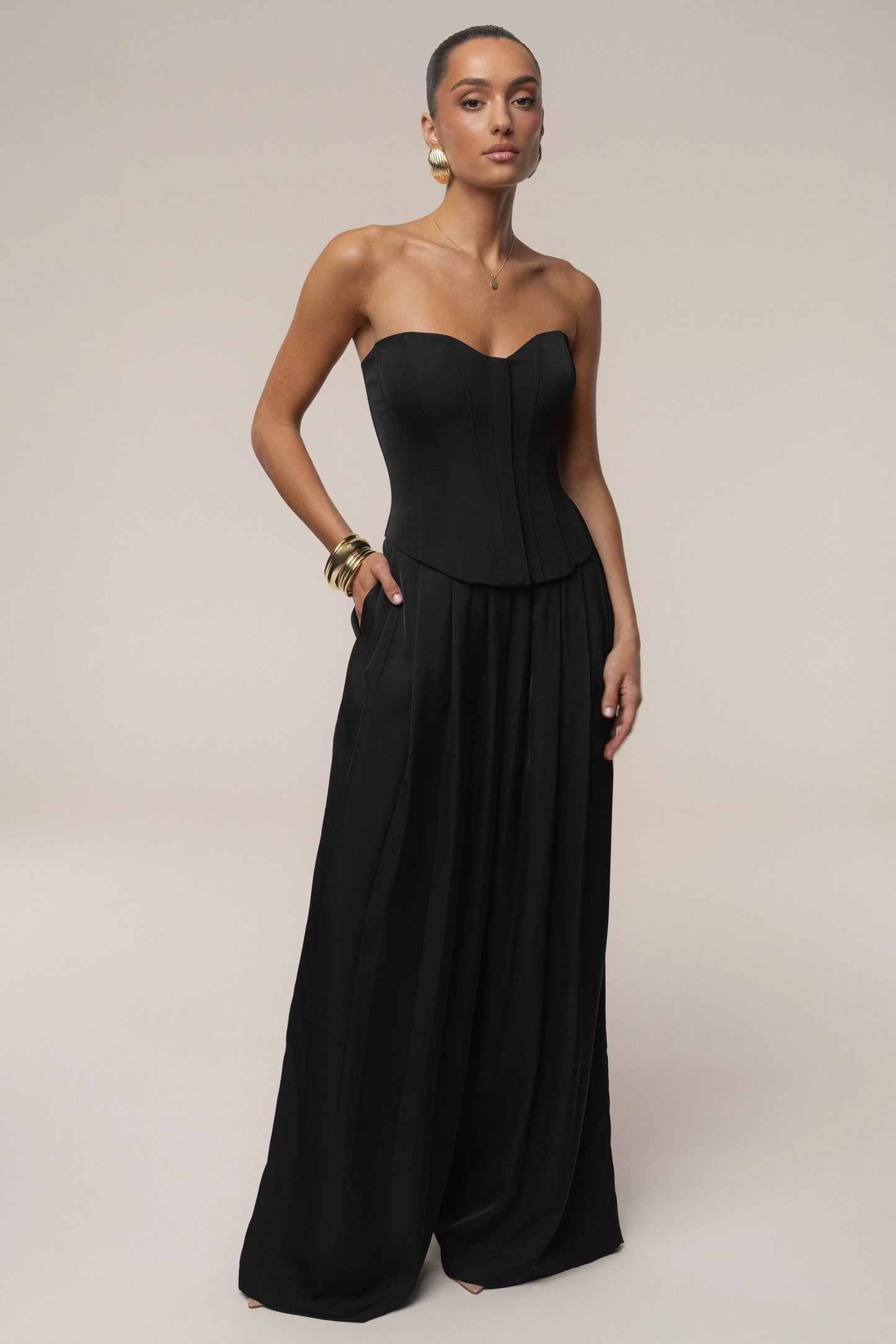 Black Viv Satin Bustier Top JLUXLABEL