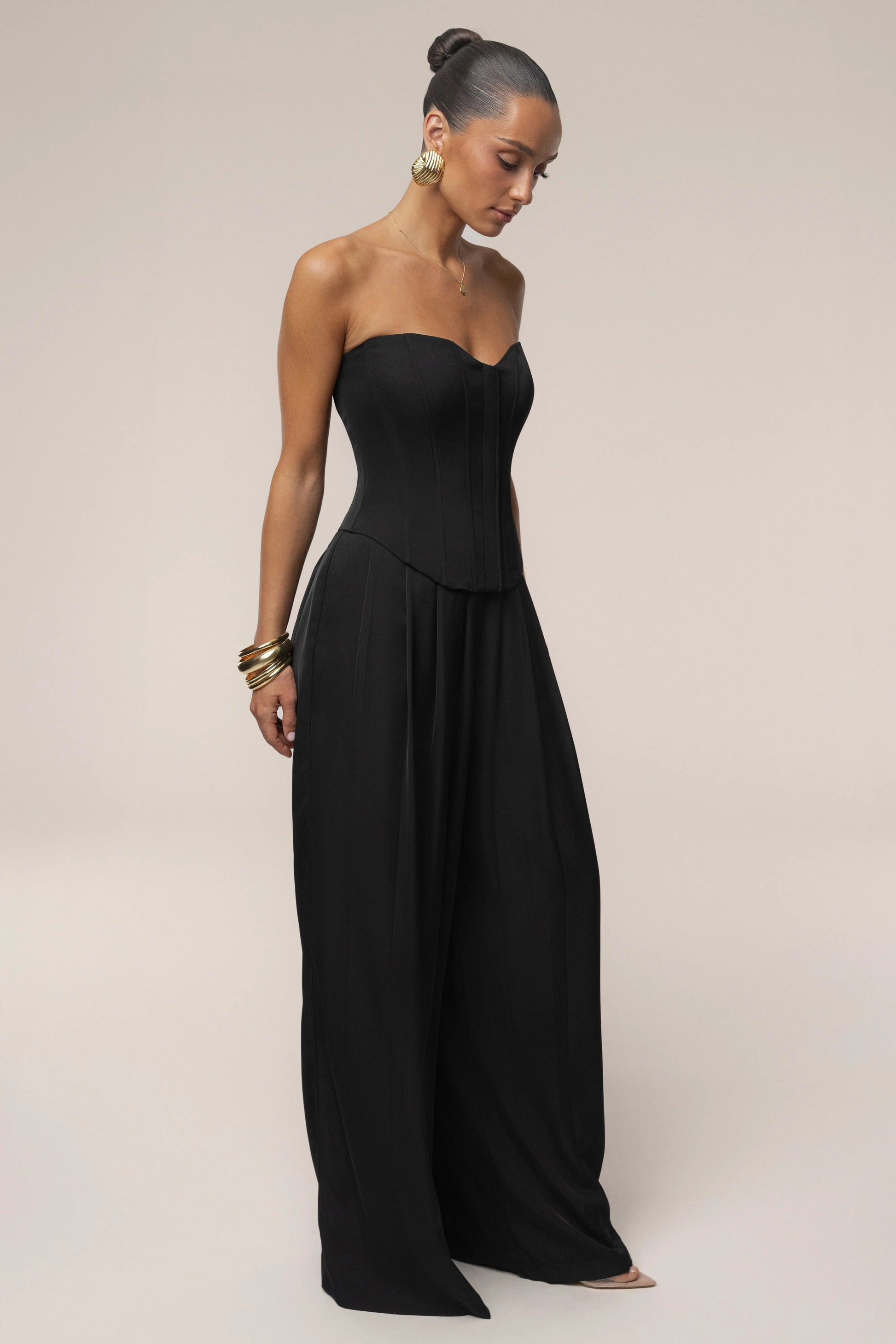 Black Viv Satin Bustier Top JLUXLABEL