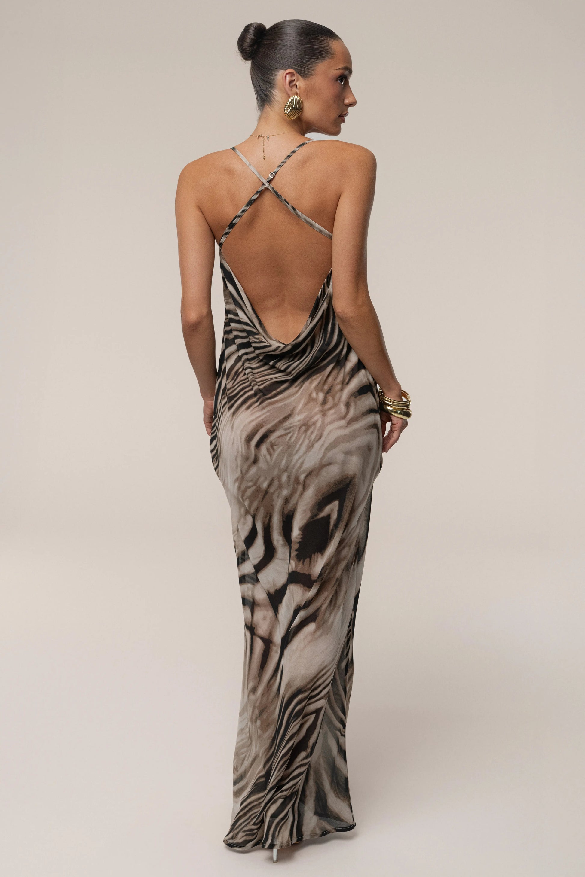 Brown Zebra Print Infinite Journey Maxi Dress JLUXLABEL
