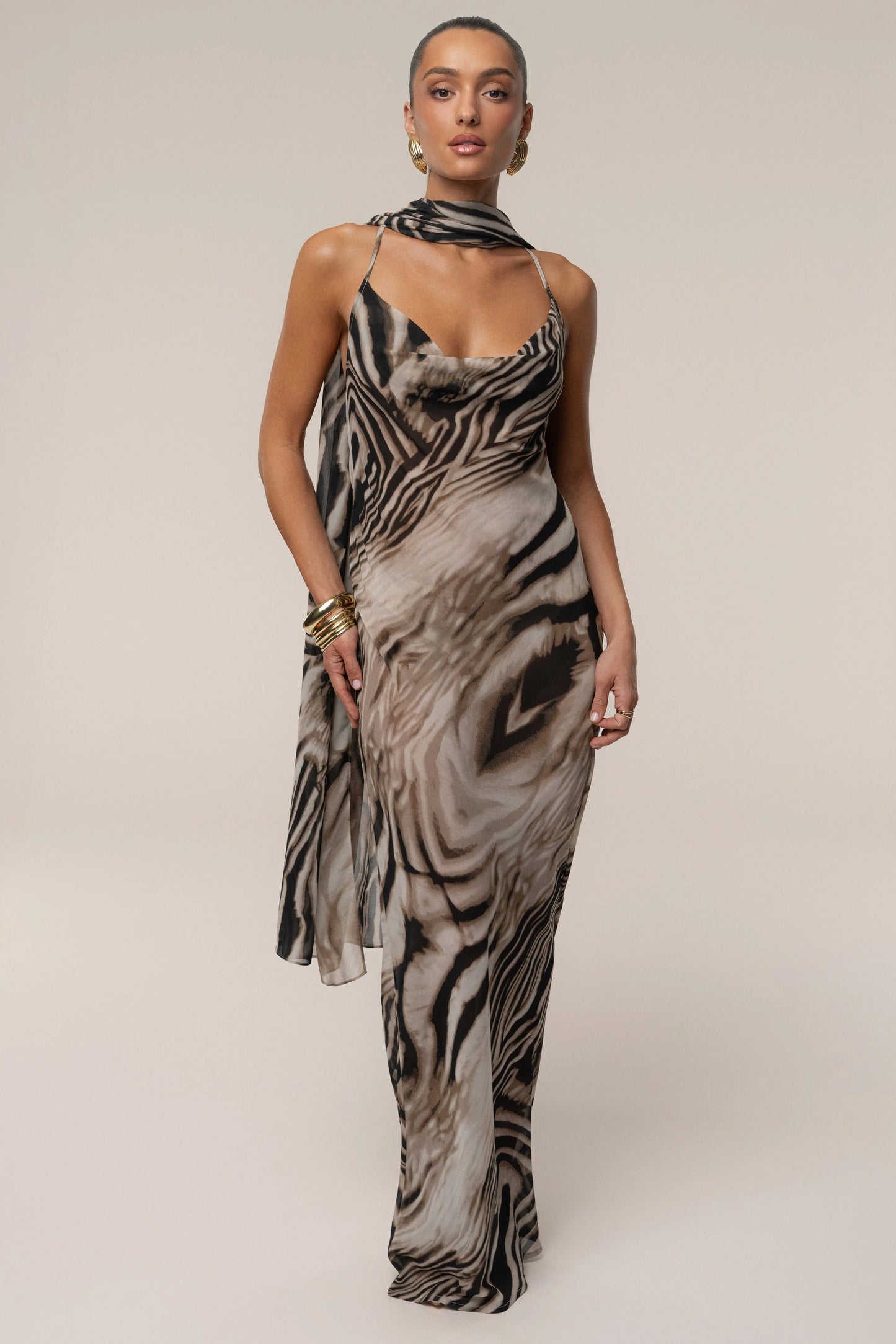 Brown Zebra Print Infinite Journey Maxi Dress JLUXLABEL