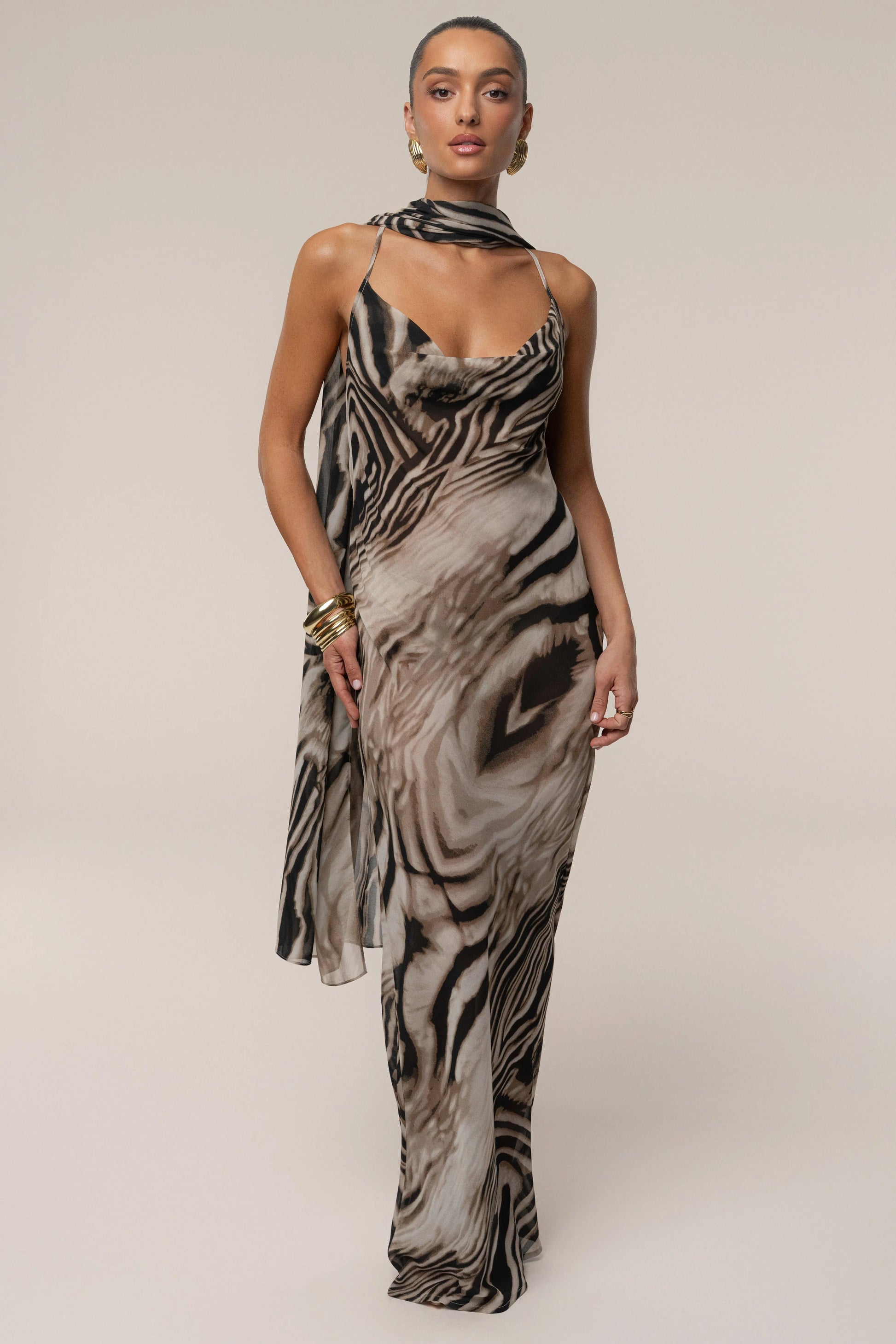 Brown Zebra Print Infinite Journey Maxi Dress JLUXLABEL