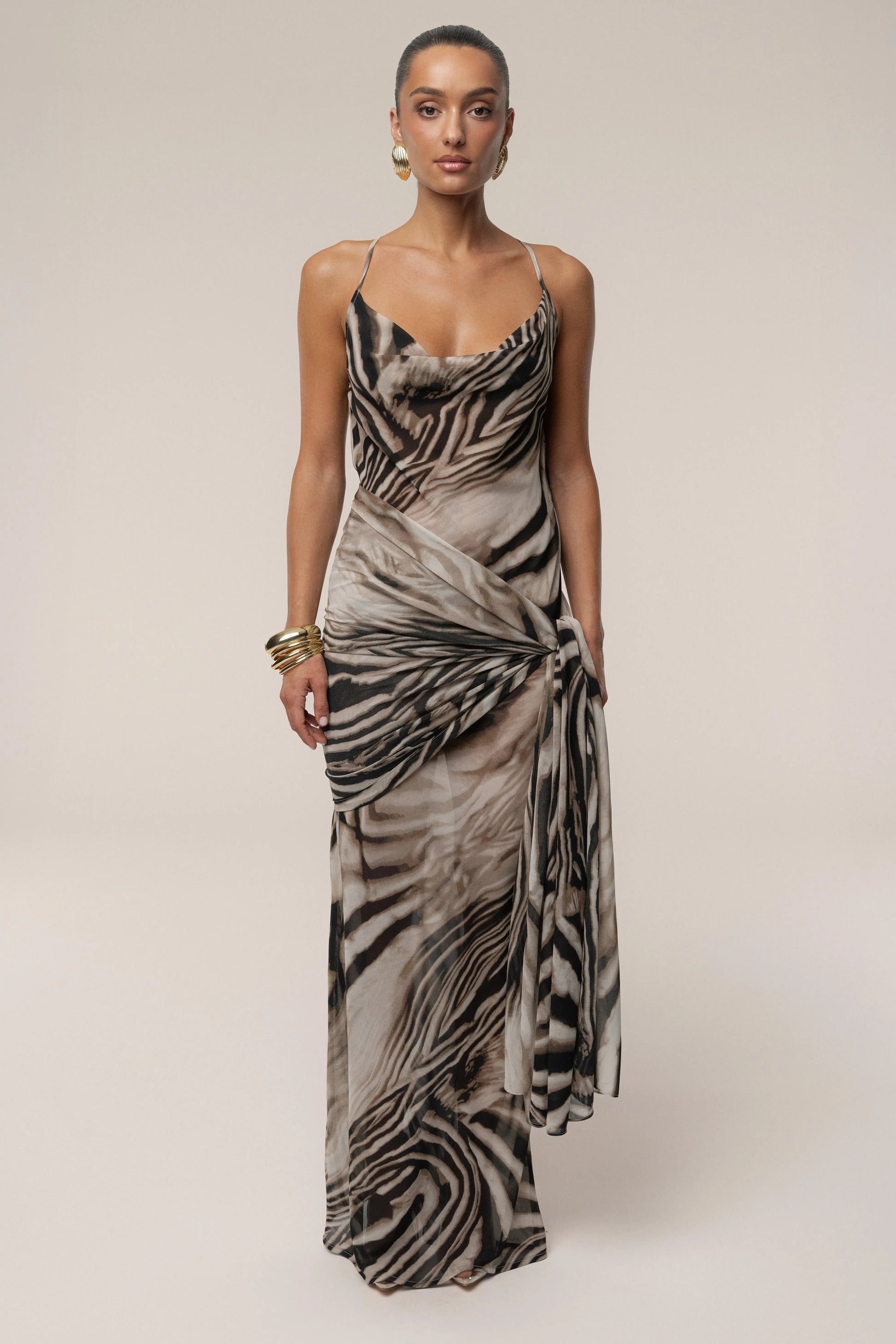 Brown Zebra Print Infinite Journey Maxi Dress JLUXLABEL