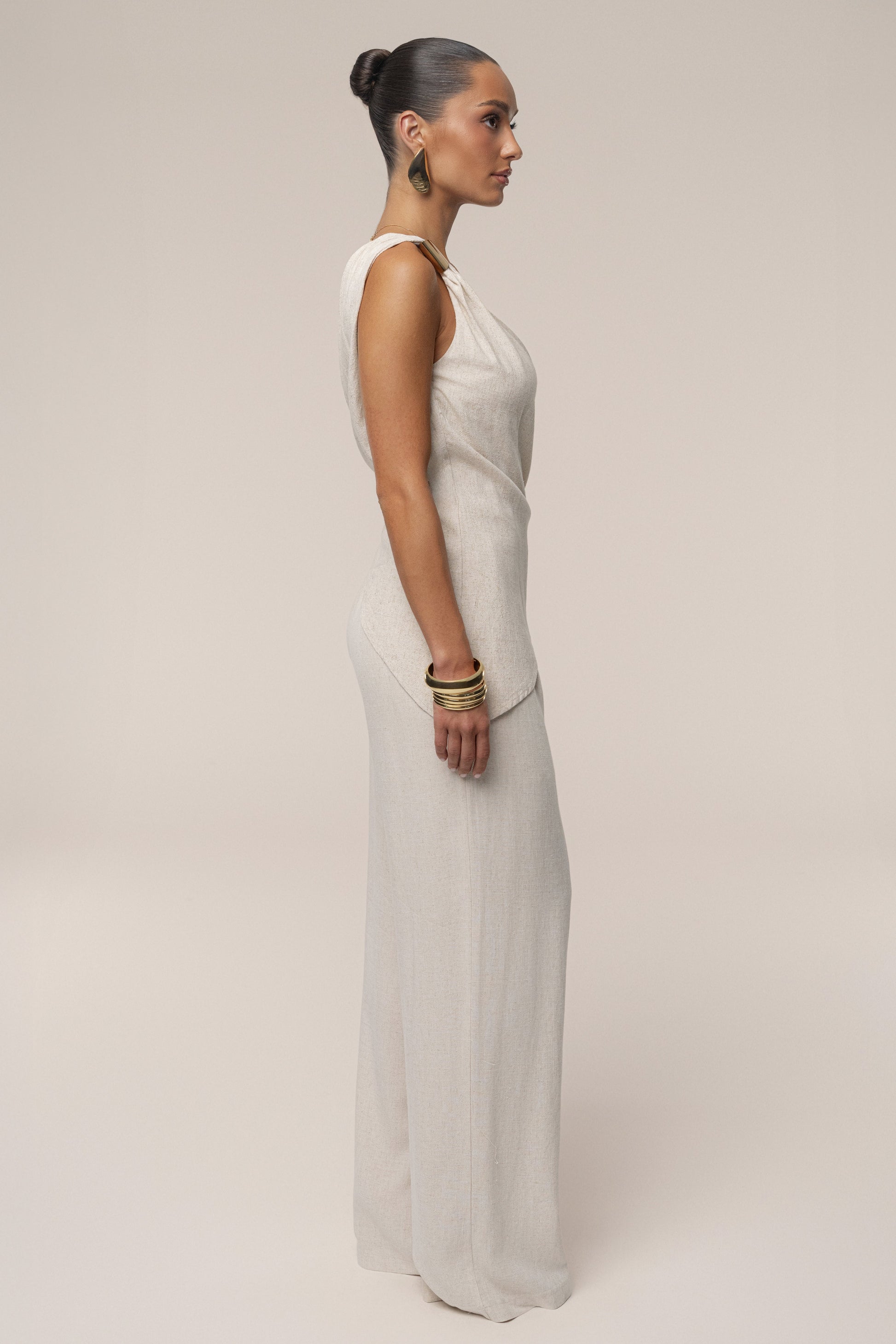 Beige Palmera One Shoulder Top JLUXLABEL