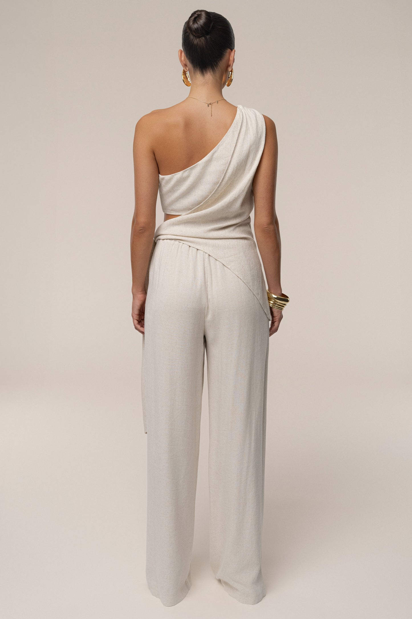Beige Palmera One Shoulder Top JLUXLABEL