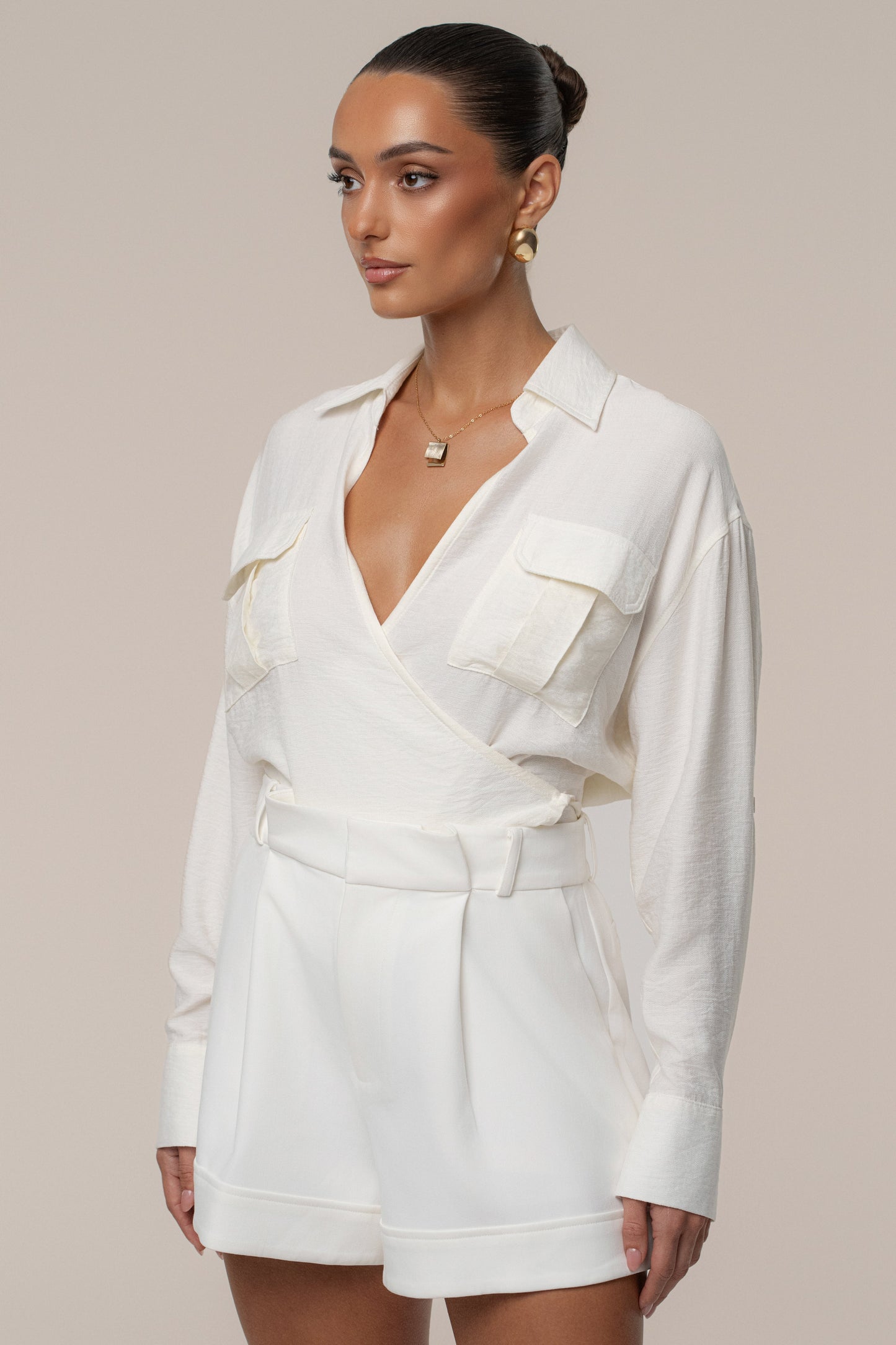 Ivory Drift Collared Cargo Top