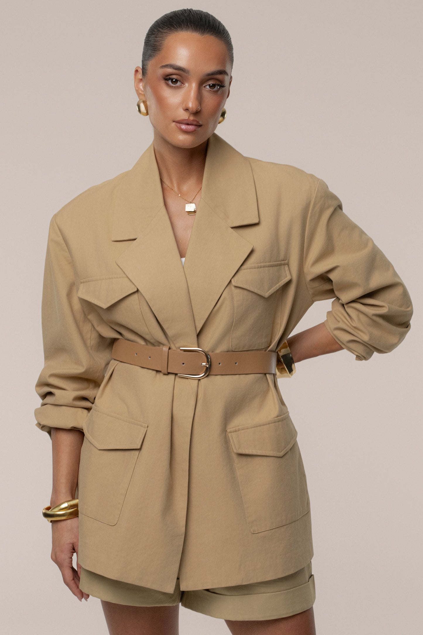 Tan Precision Woven Blazer
