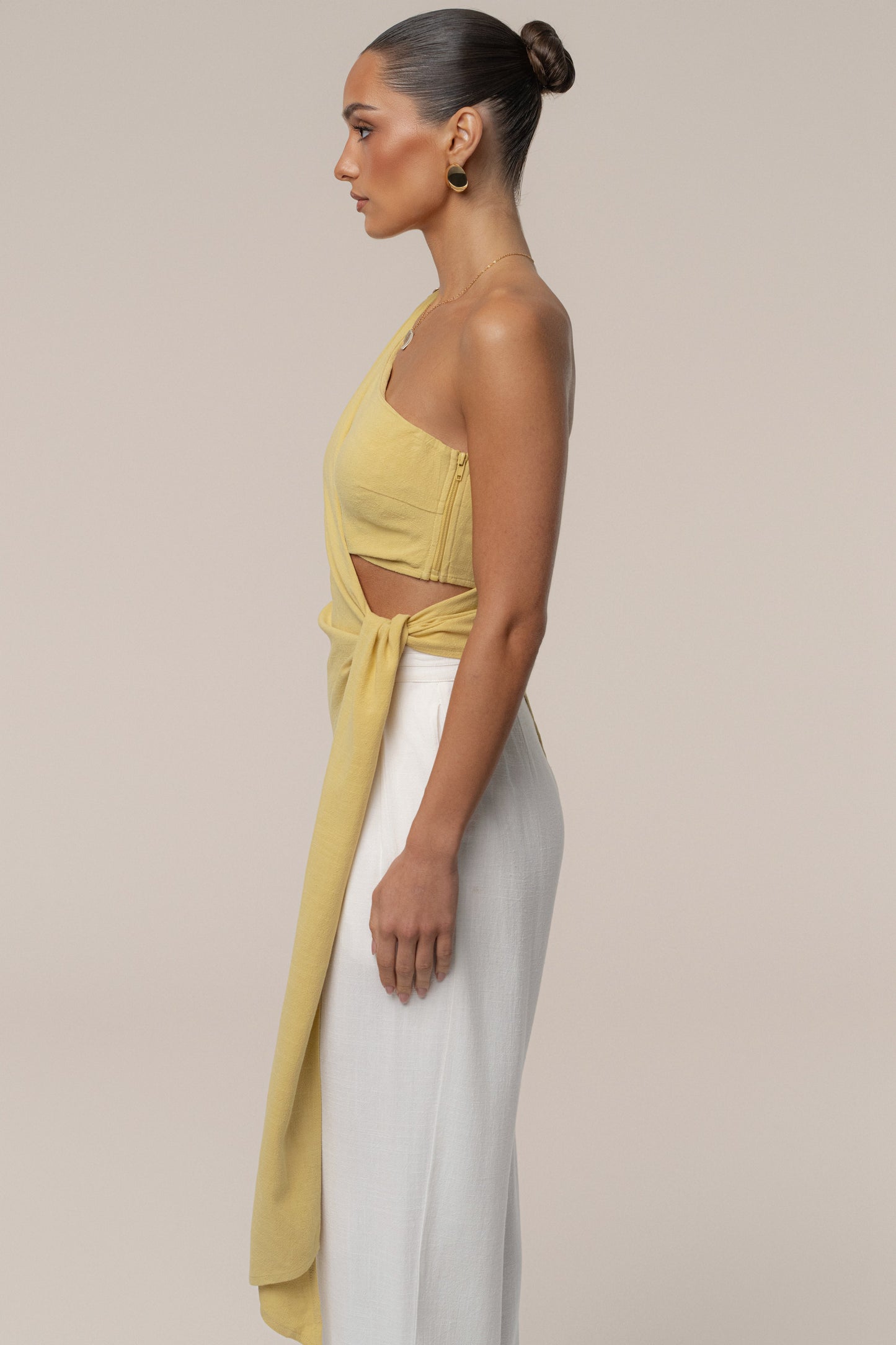 Yellow Palmera One Shoulder Top JLUXLABEL