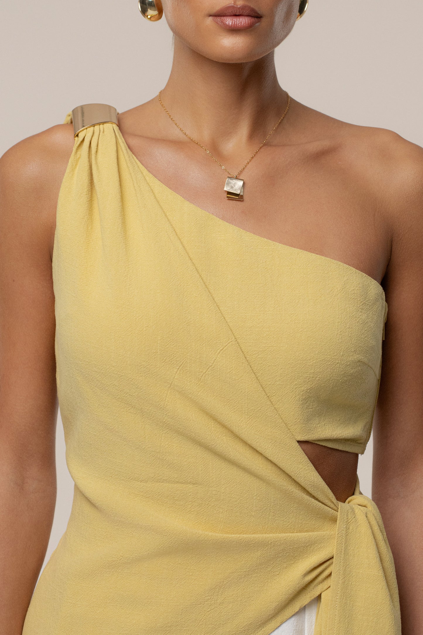 Yellow Palmera One Shoulder Top JLUXLABEL