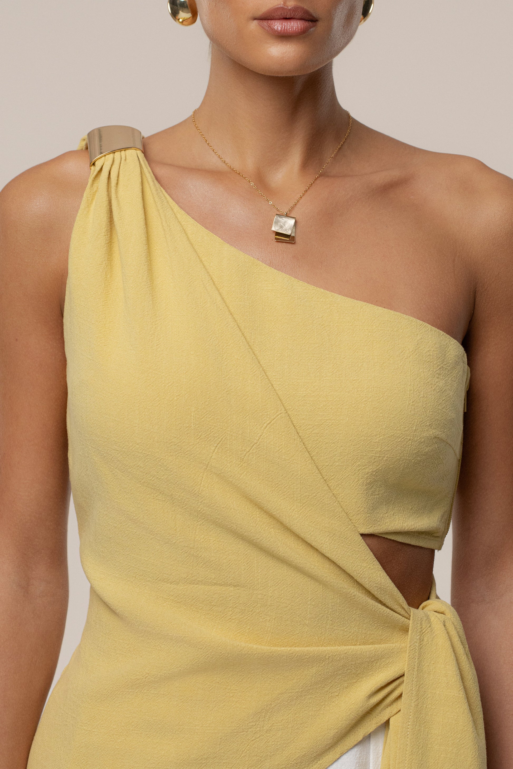 Yellow Palmera One Shoulder Top JLUXLABEL