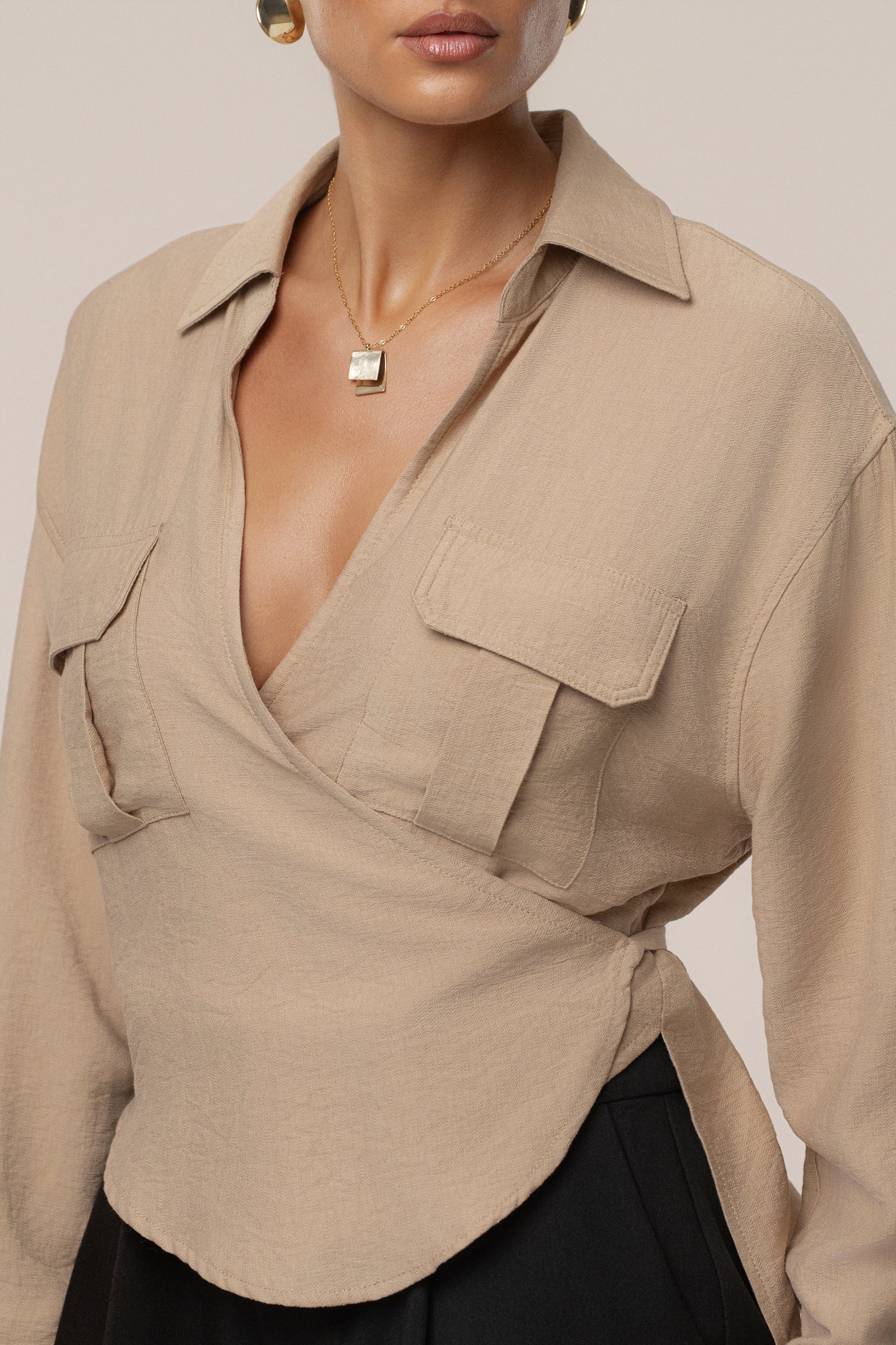 Tan Drift Collared Cargo Top