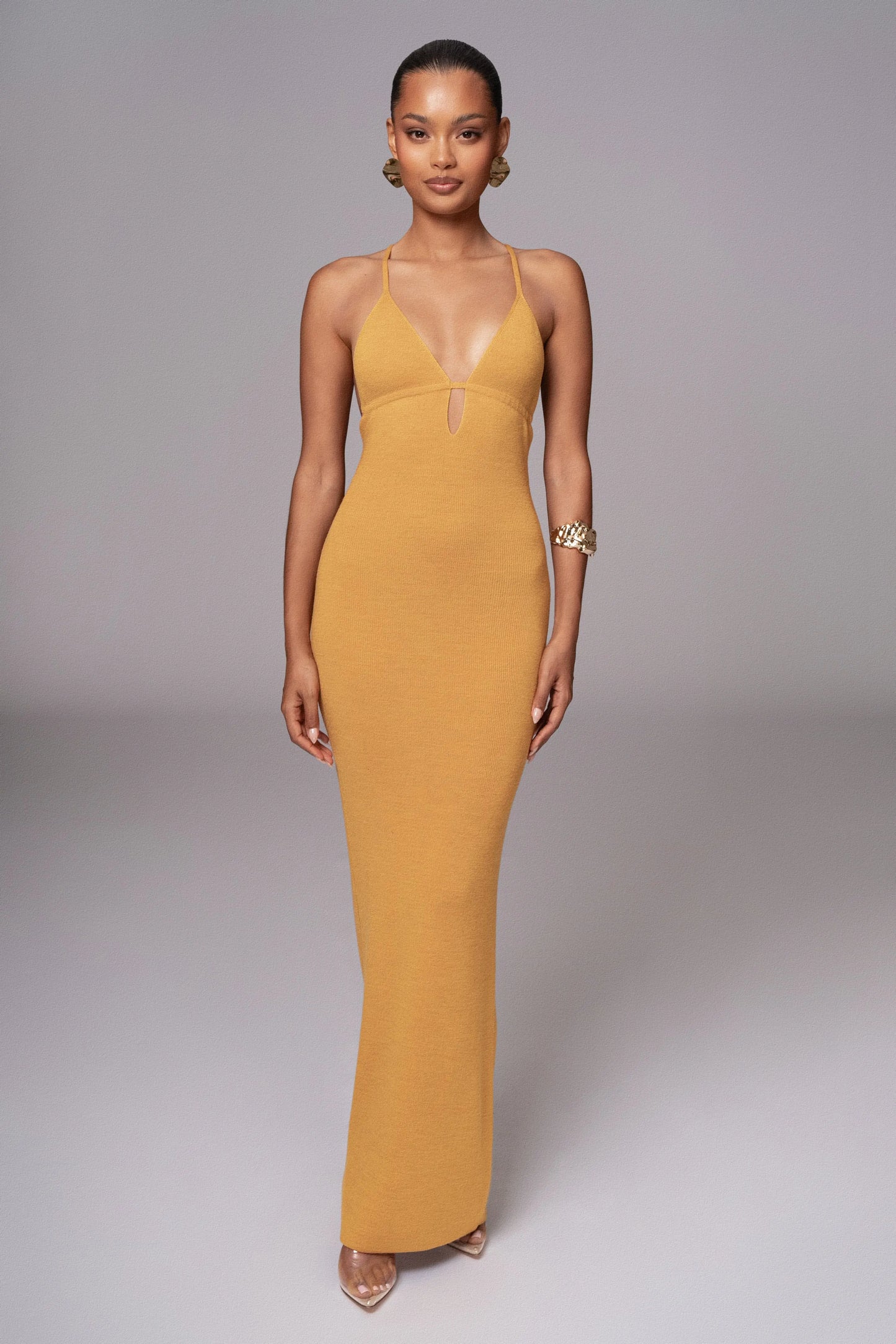 Yellow Sun Rays Knit Maxi Dress JLUXLABEL