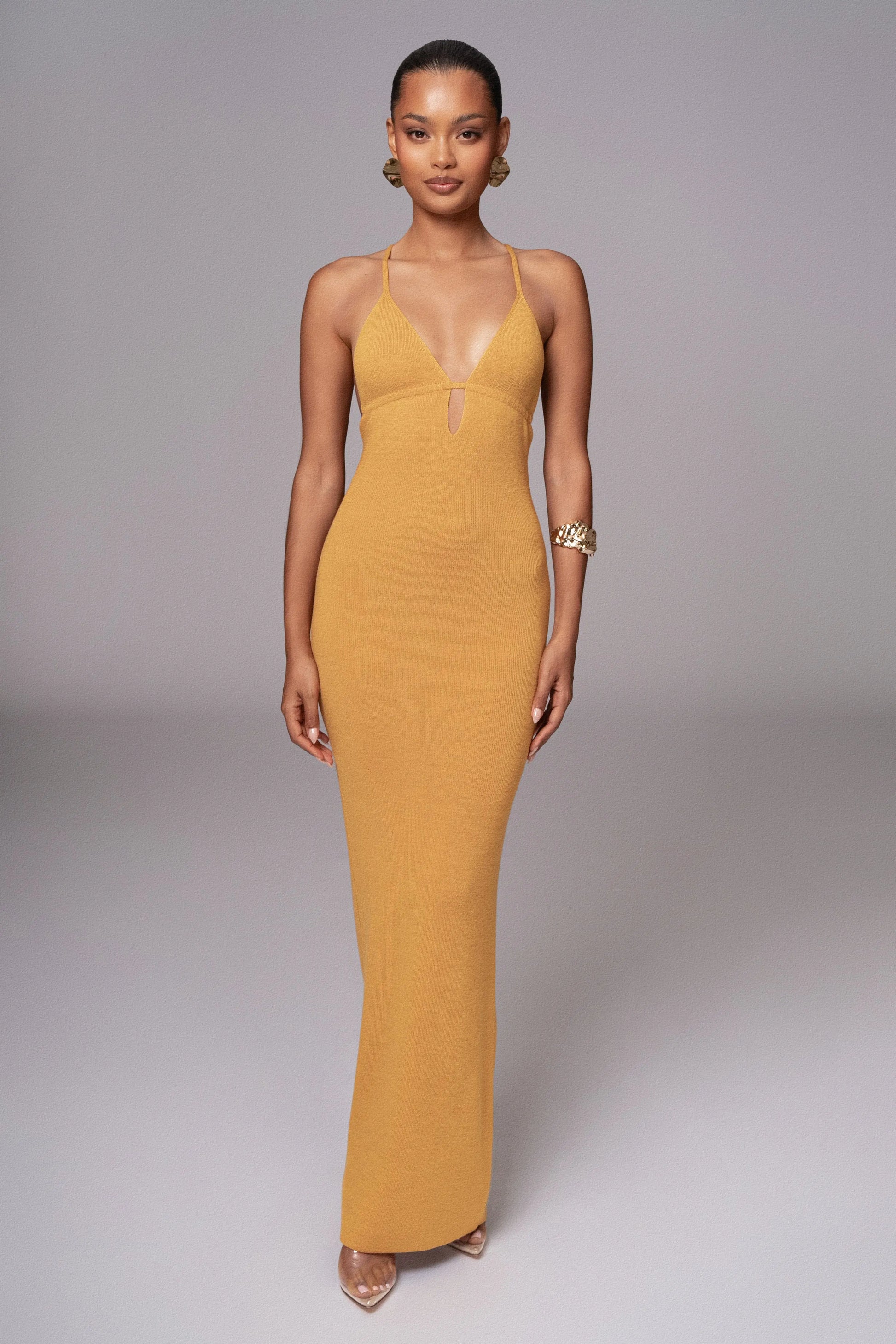 Yellow Sun Rays Knit Maxi Dress JLUXLABEL