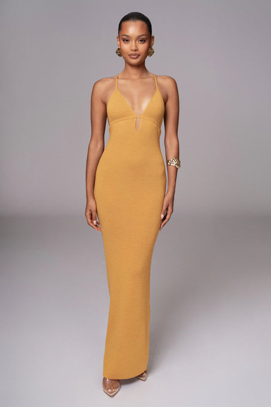 Yellow Sun Rays Knit Maxi Dress JLUXLABEL