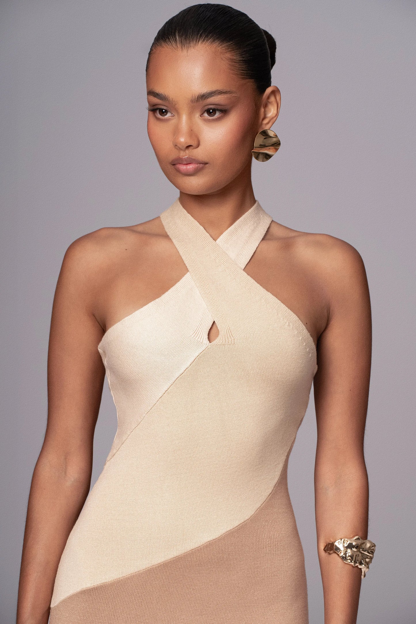 Beige Steph Halter Maxi Dress JLUXLABEL