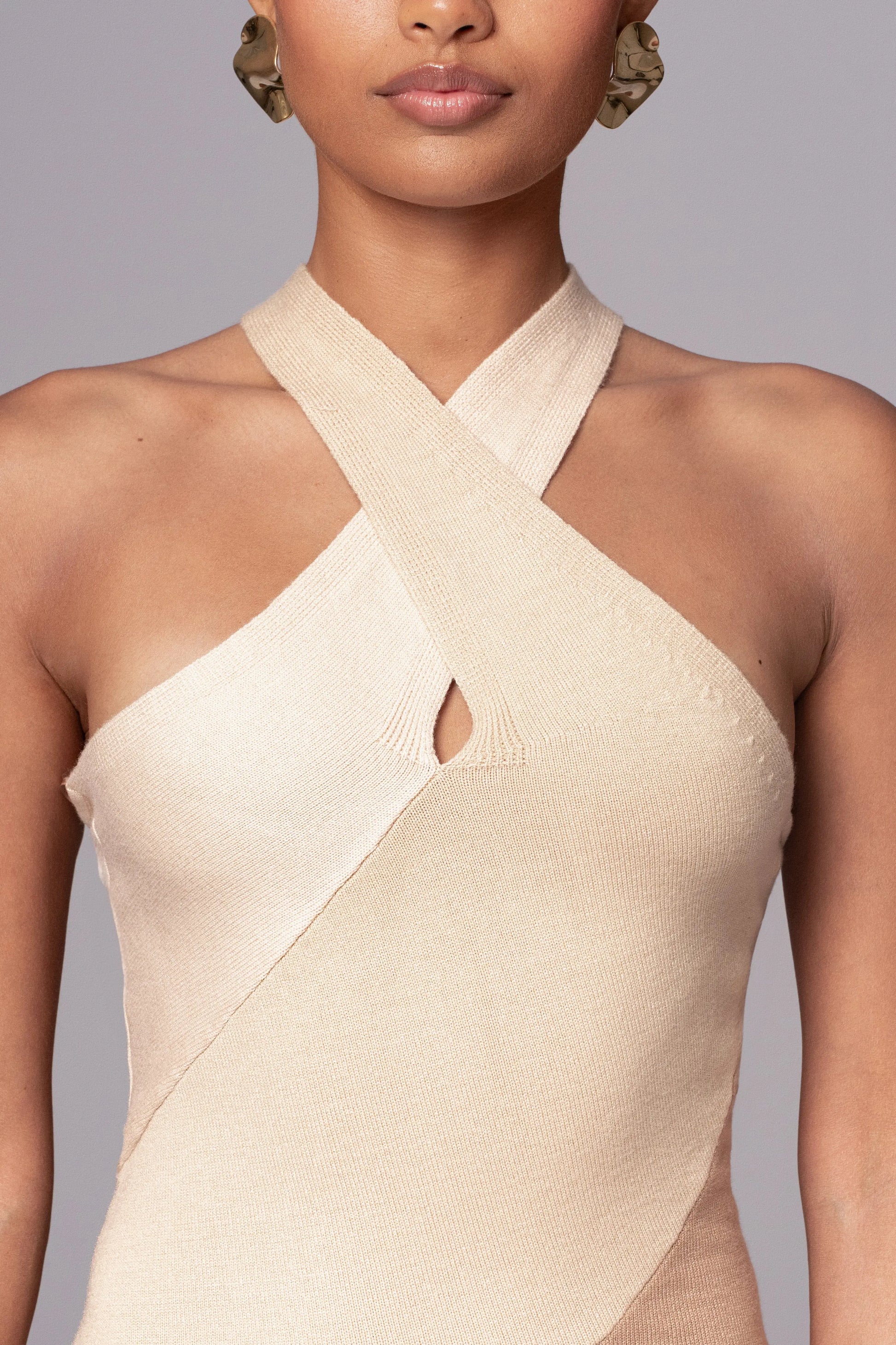 Beige Steph Halter Maxi Dress JLUXLABEL