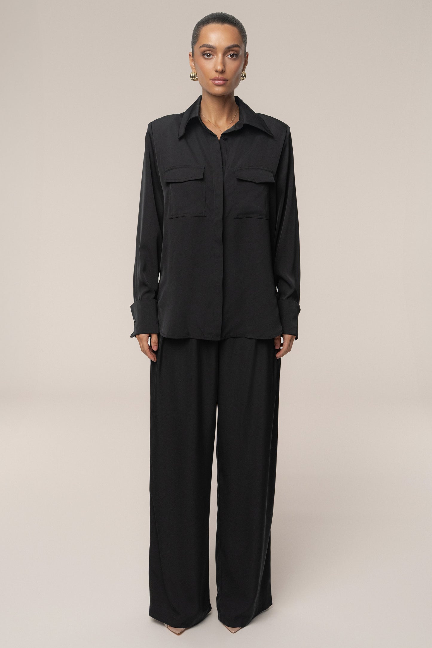 Black Misty Button Up