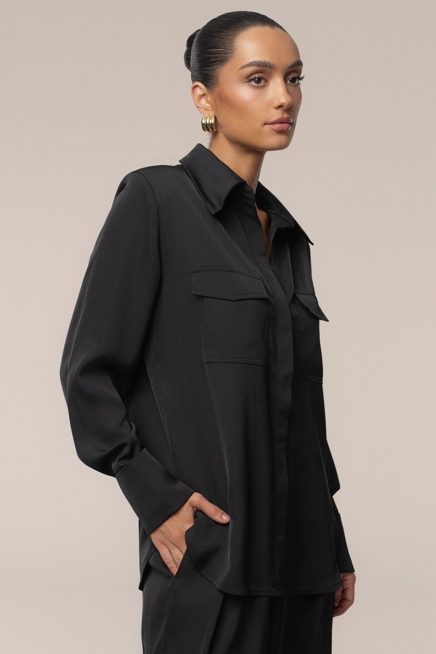 Black Misty Button Up