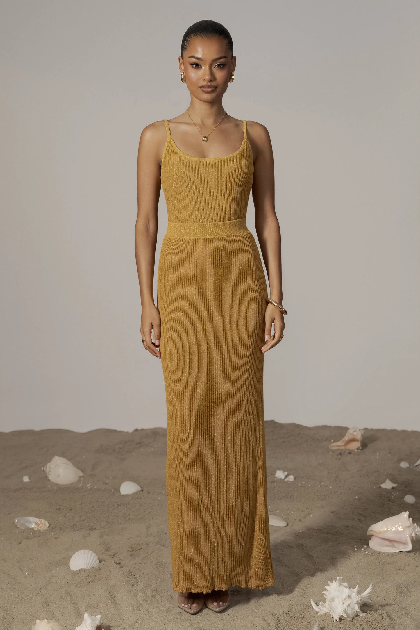 Mustard Serena Ribbed Skirt Set JLUXLABEL