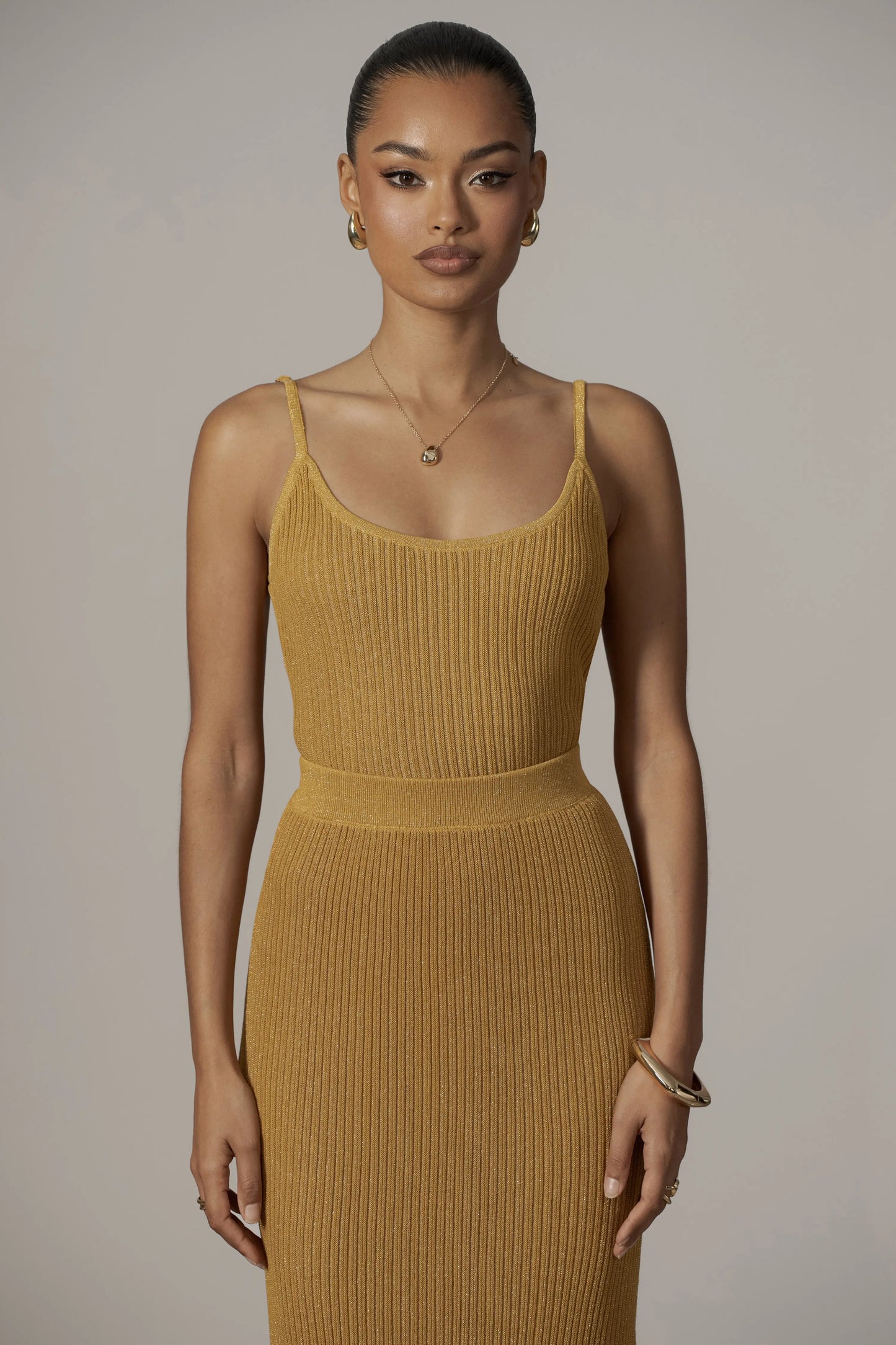 Mustard Serena Ribbed Skirt Set JLUXLABEL