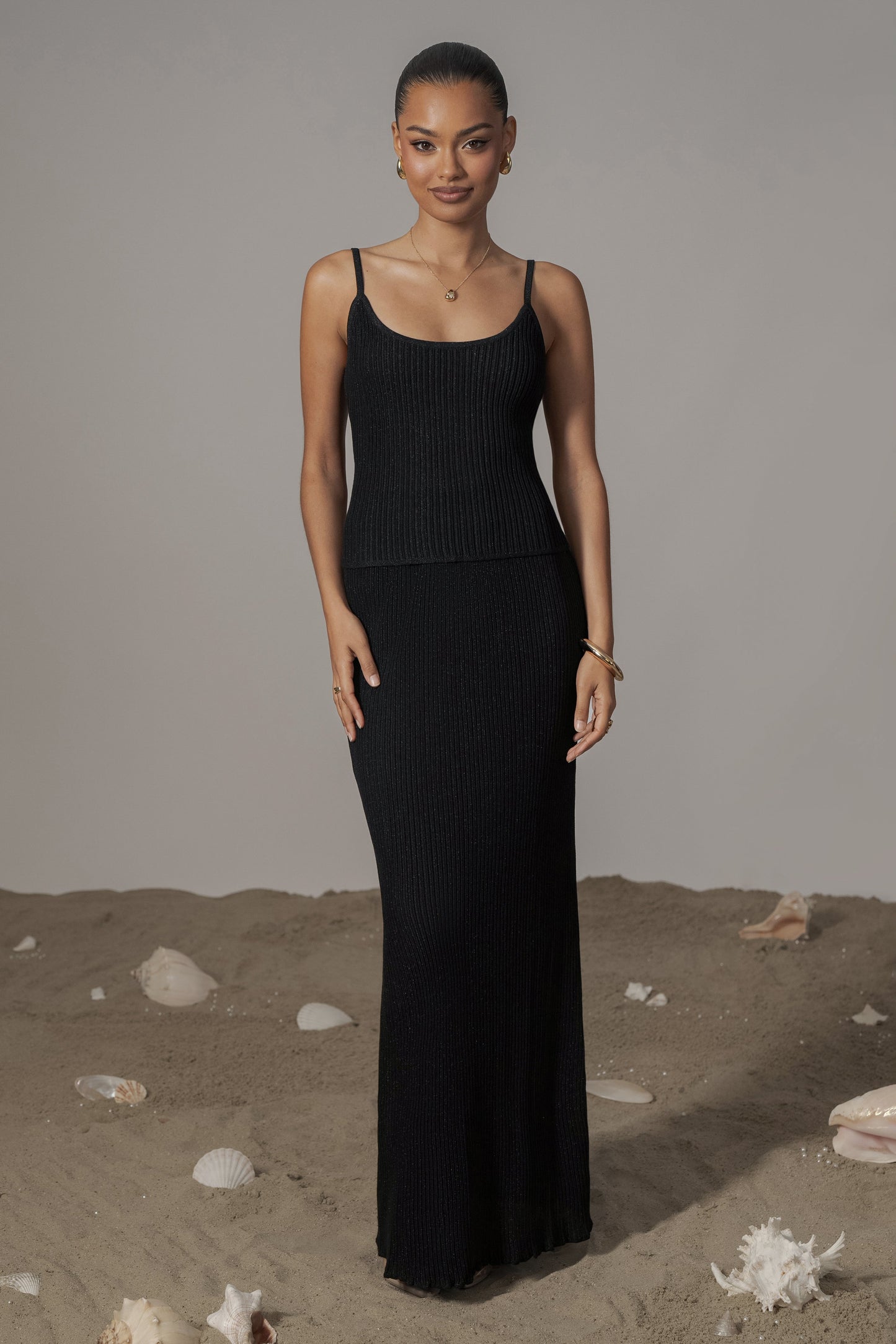 Black Serena Ribbed Skirt Set