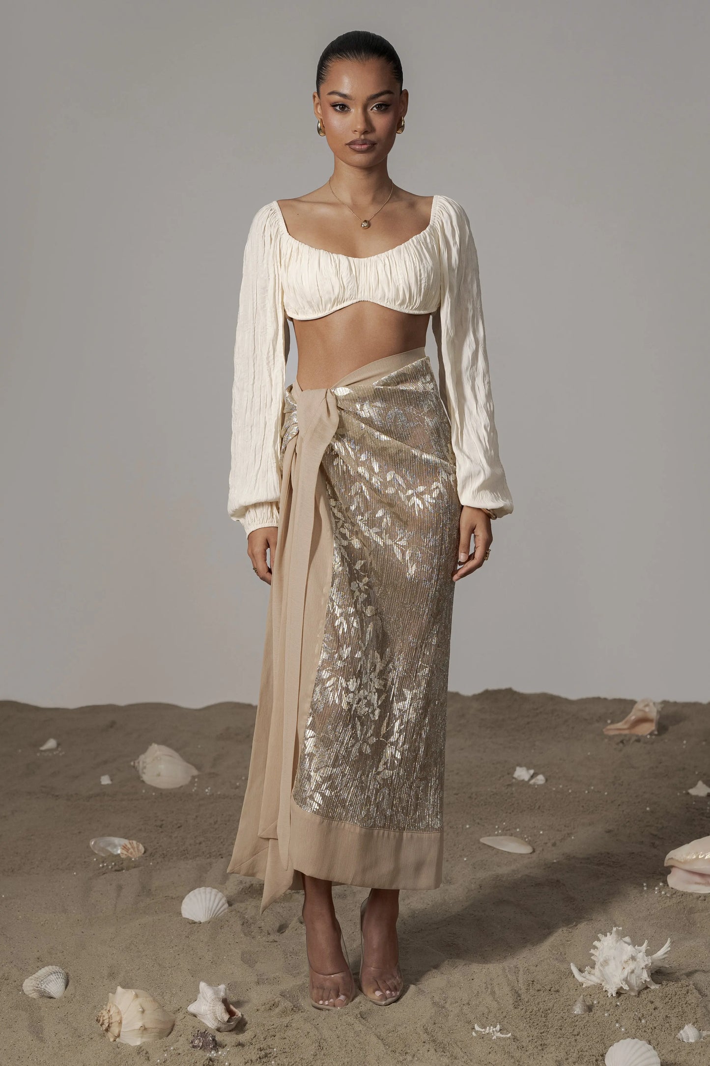 Gold Positano Printed Sarong Skirt JLUXLABEL
