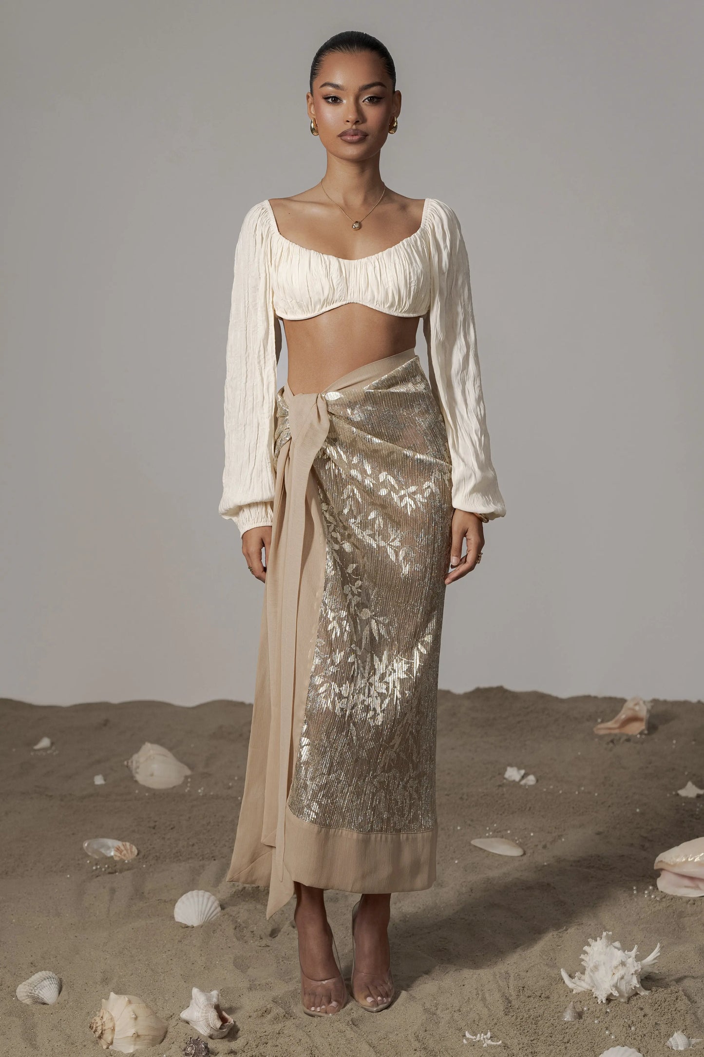 Gold Positano Printed Sarong Skirt JLUXLABEL