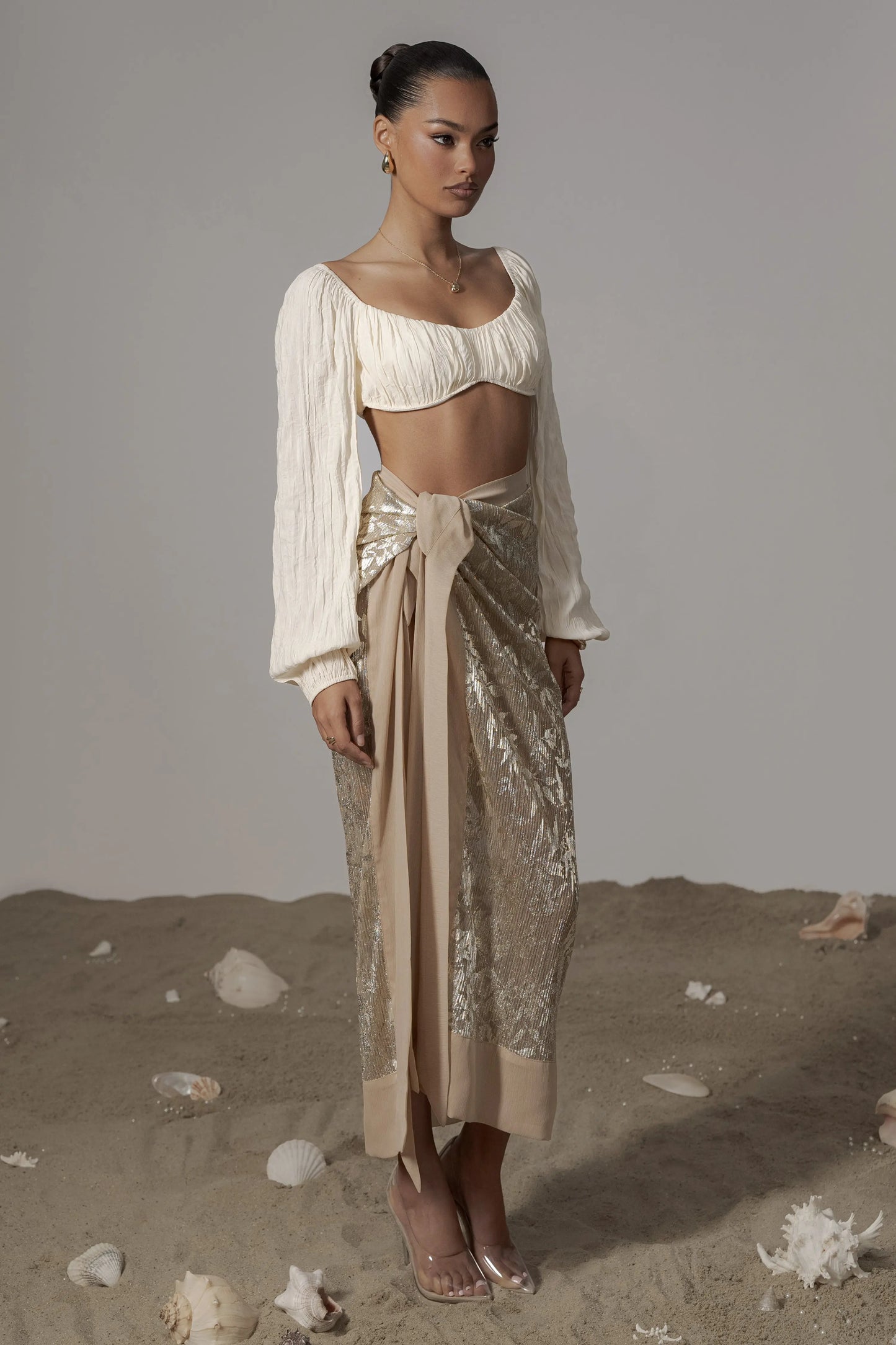 Gold Positano Printed Sarong Skirt JLUXLABEL