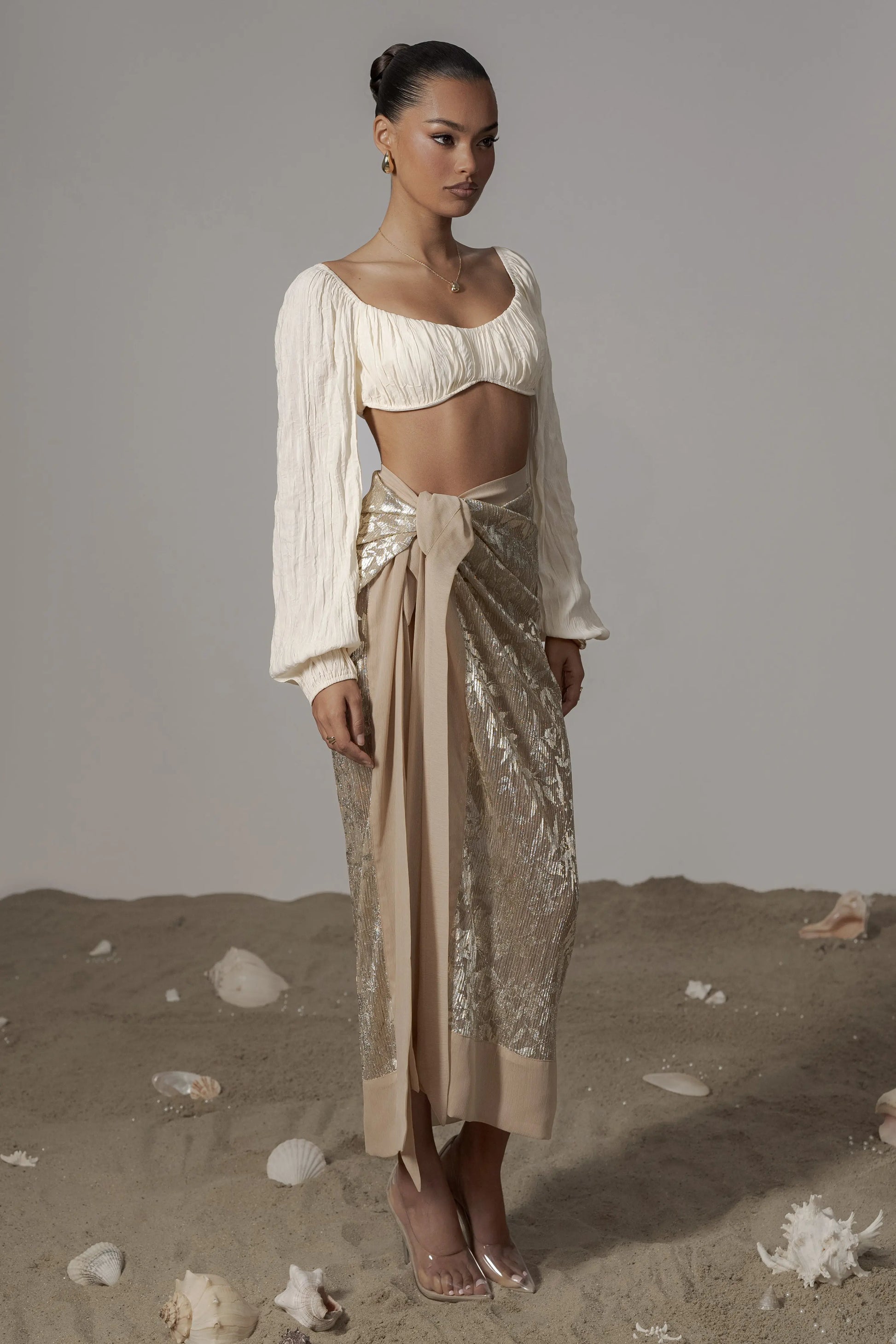 Gold Positano Printed Sarong Skirt JLUXLABEL