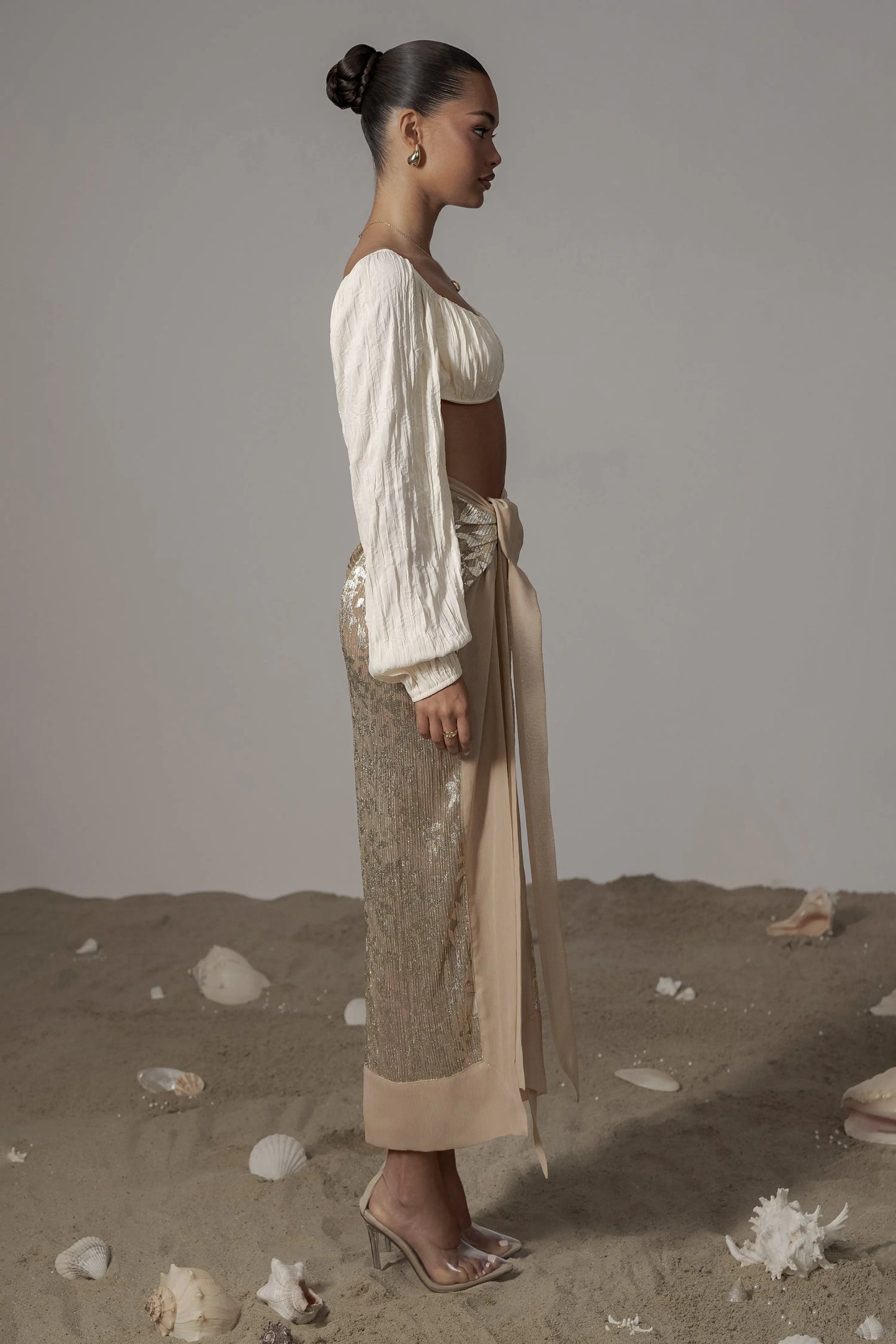 Gold Positano Printed Sarong Skirt JLUXLABEL