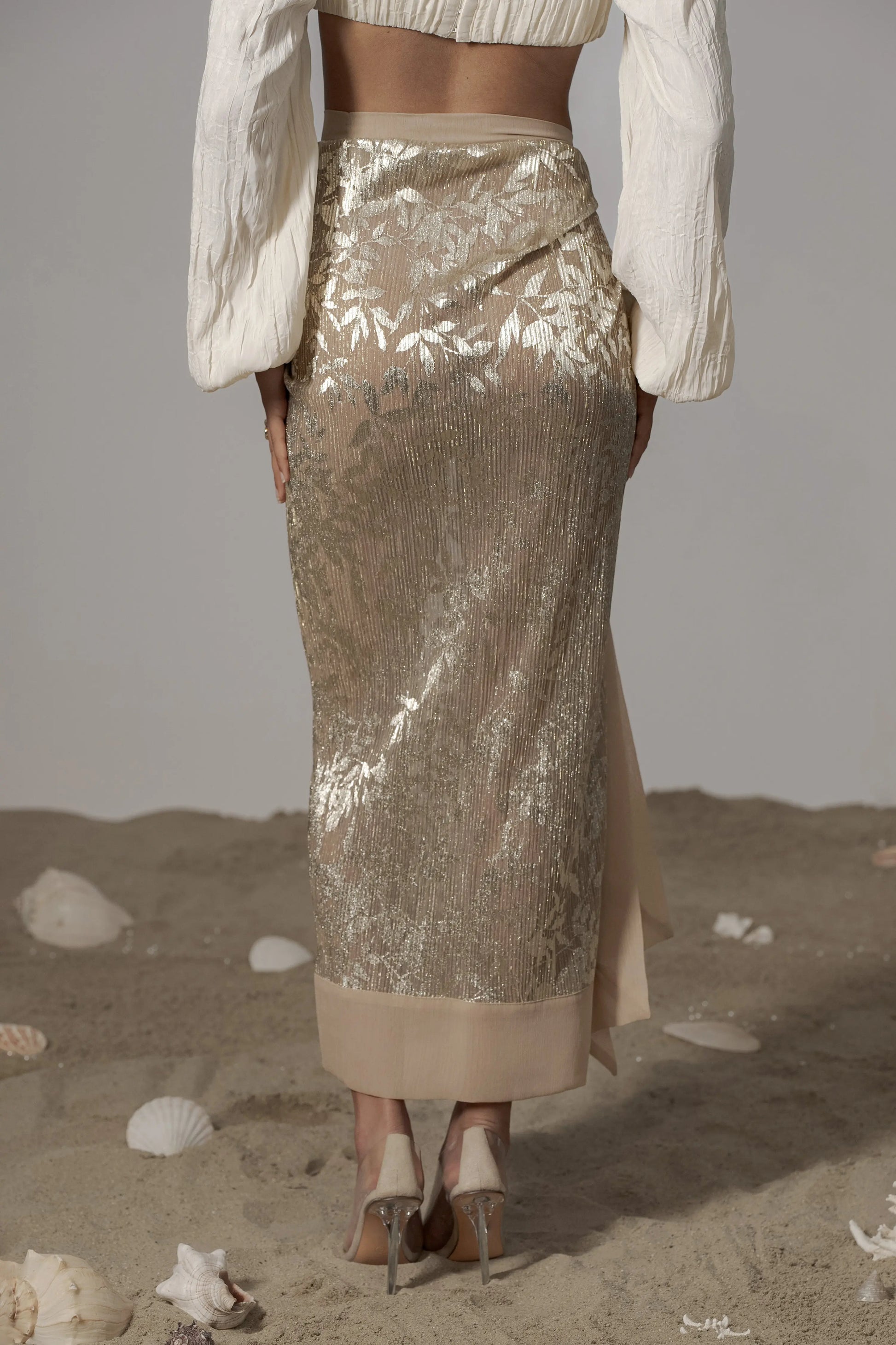 Gold Positano Printed Sarong Skirt JLUXLABEL