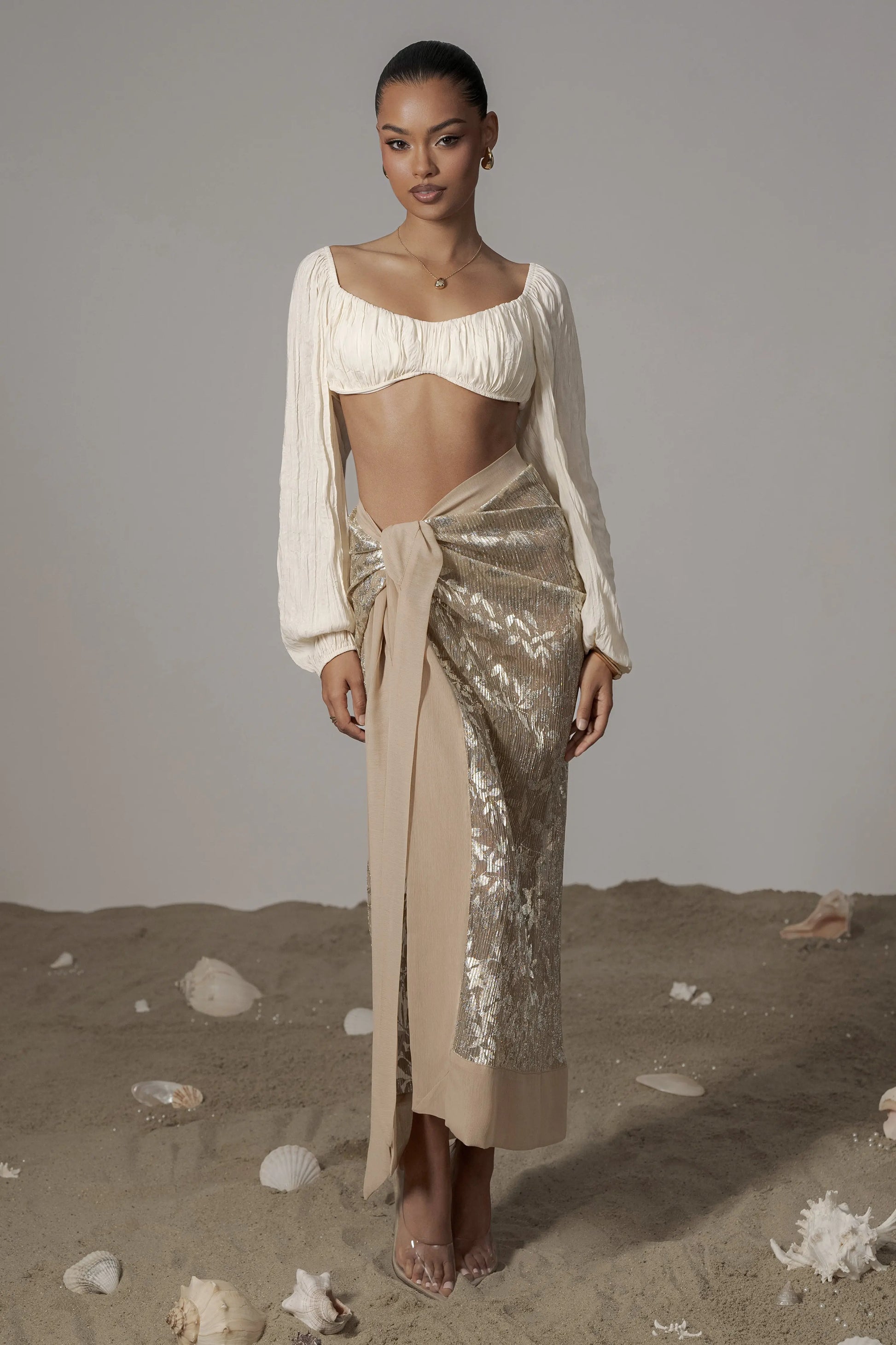 Gold Positano Printed Sarong Skirt JLUXLABEL
