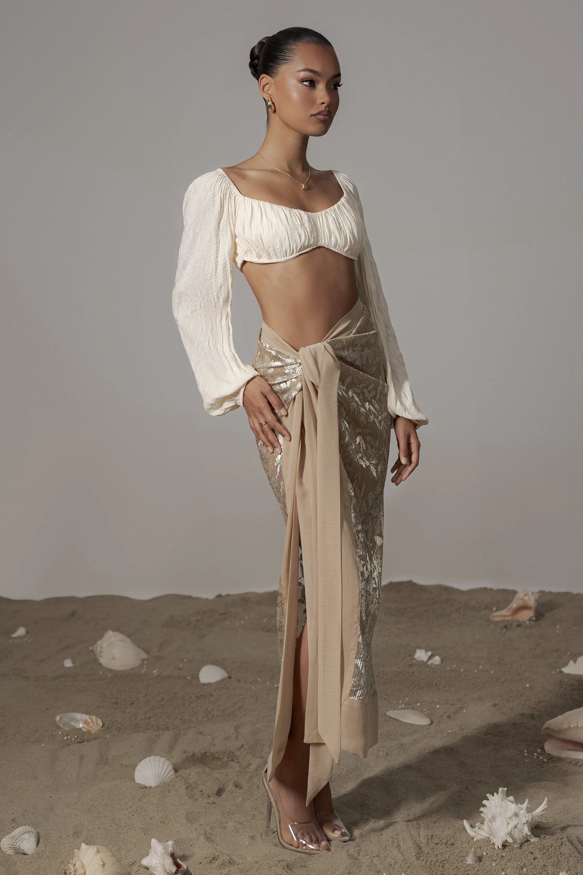 Gold Positano Printed Sarong Skirt JLUXLABEL