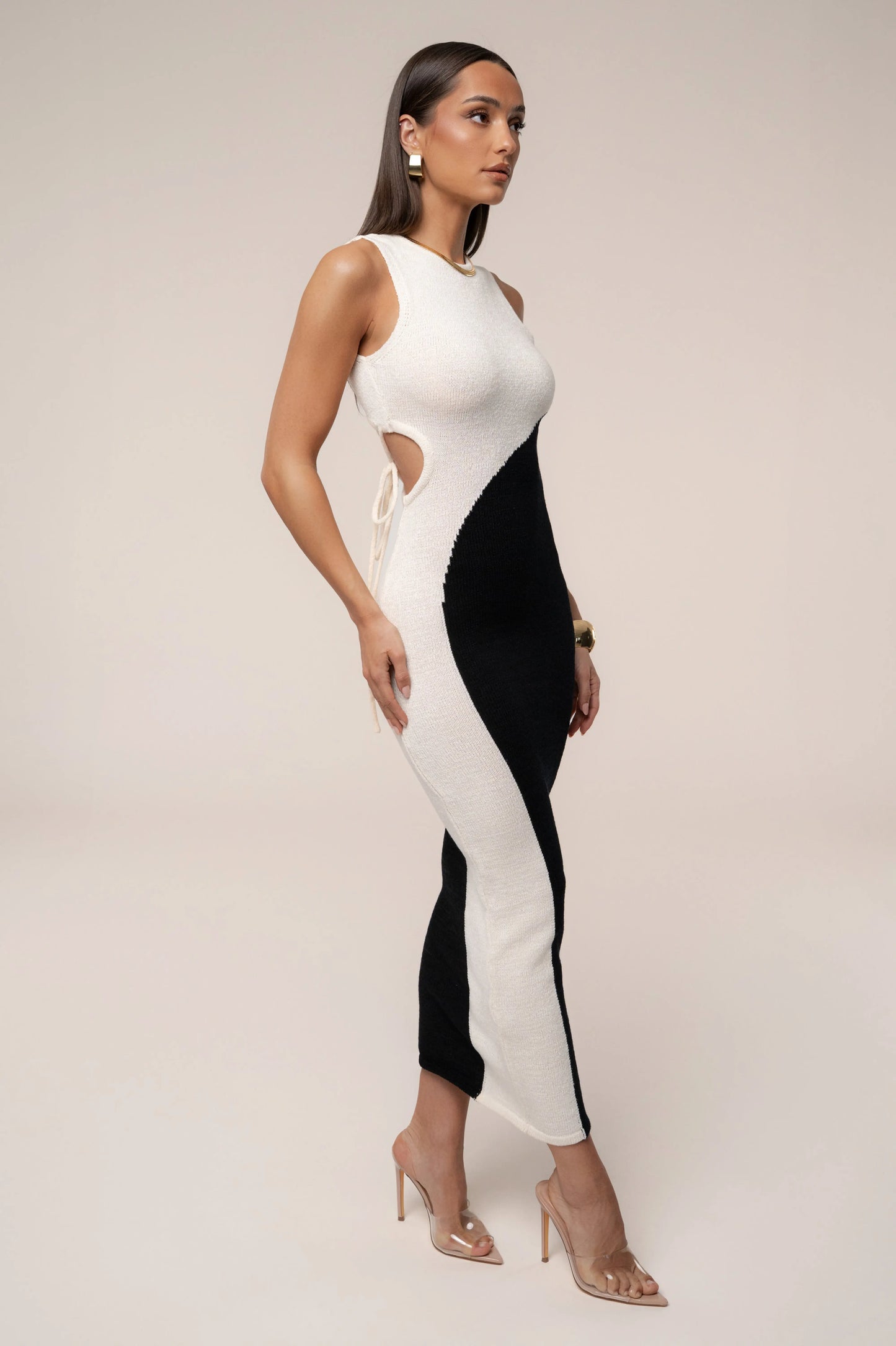Black/Ivory Opposites Attract Midi Dress JLUXLABEL