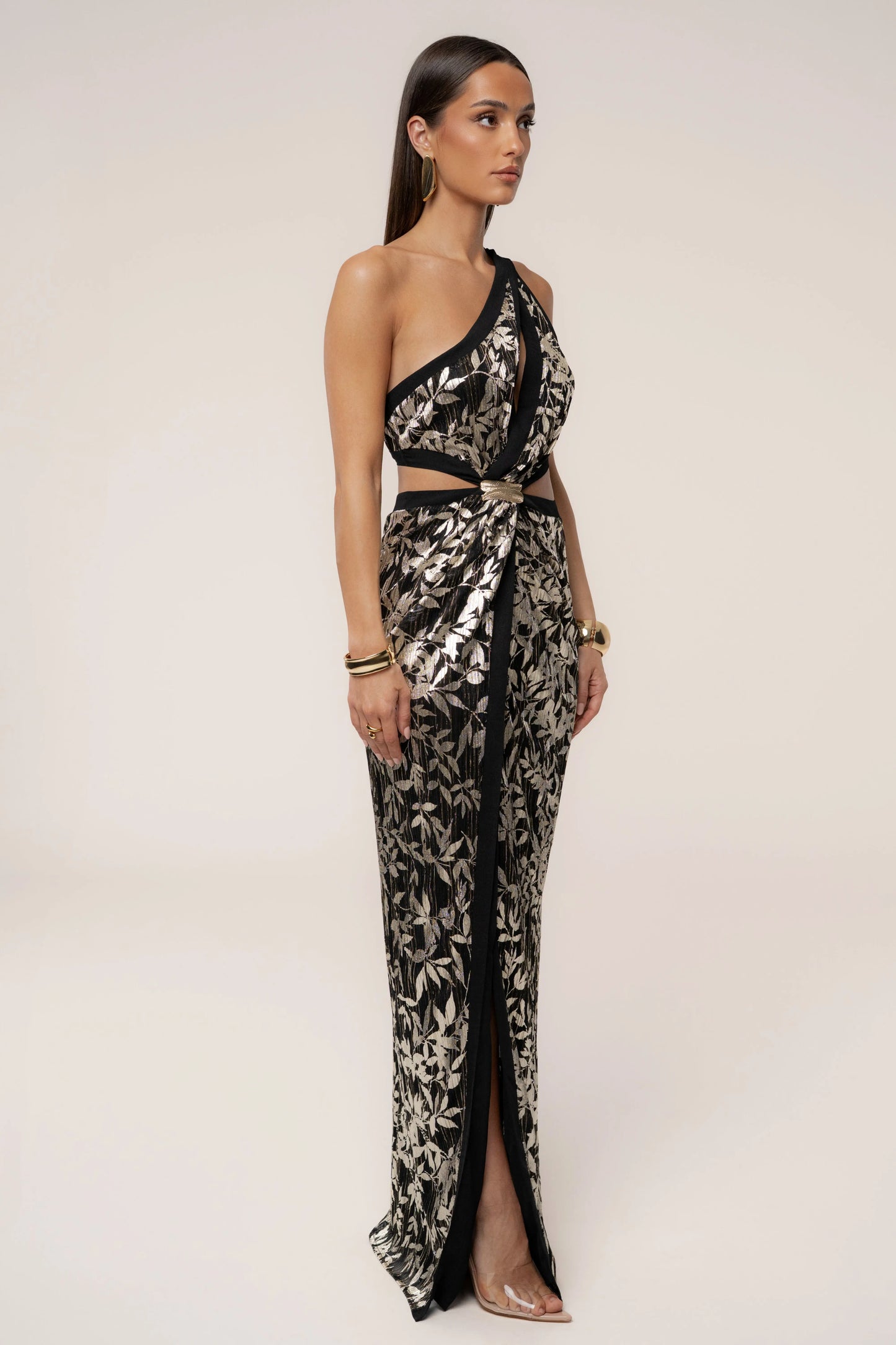 Black One Shoulder Keyhole Dress JLUXLABEL