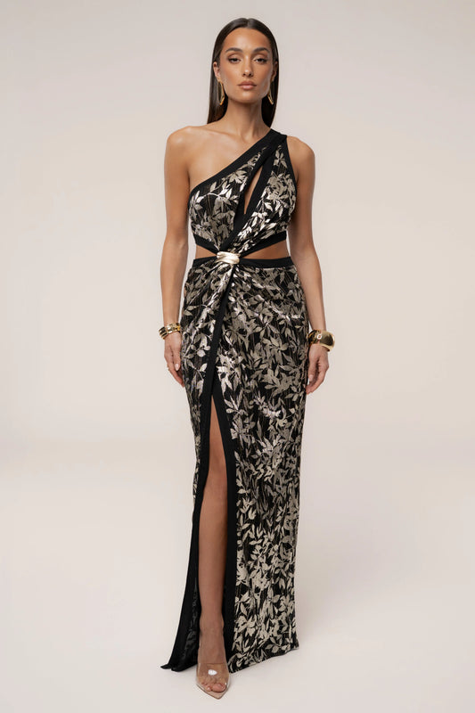 Black One Shoulder Keyhole Dress JLUXLABEL