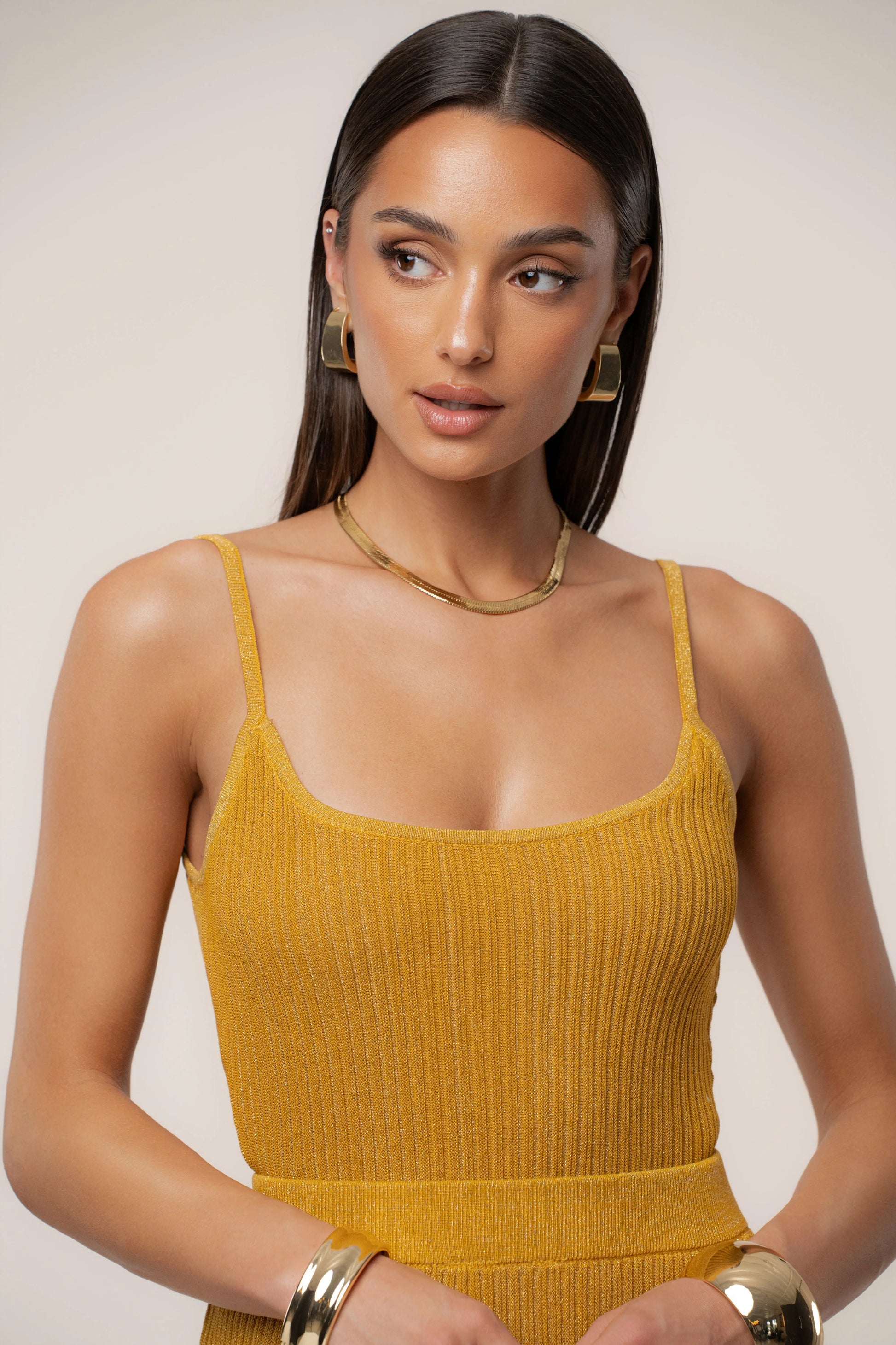 Mustard Serena Ribbed Skirt Set JLUXLABEL