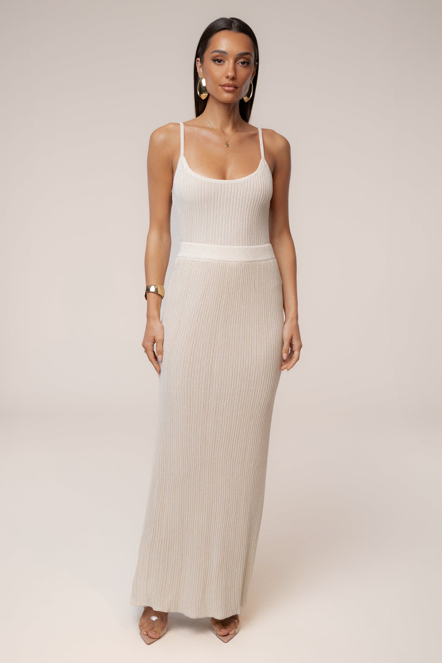 Champagne Serena Ribbed Skirt Set