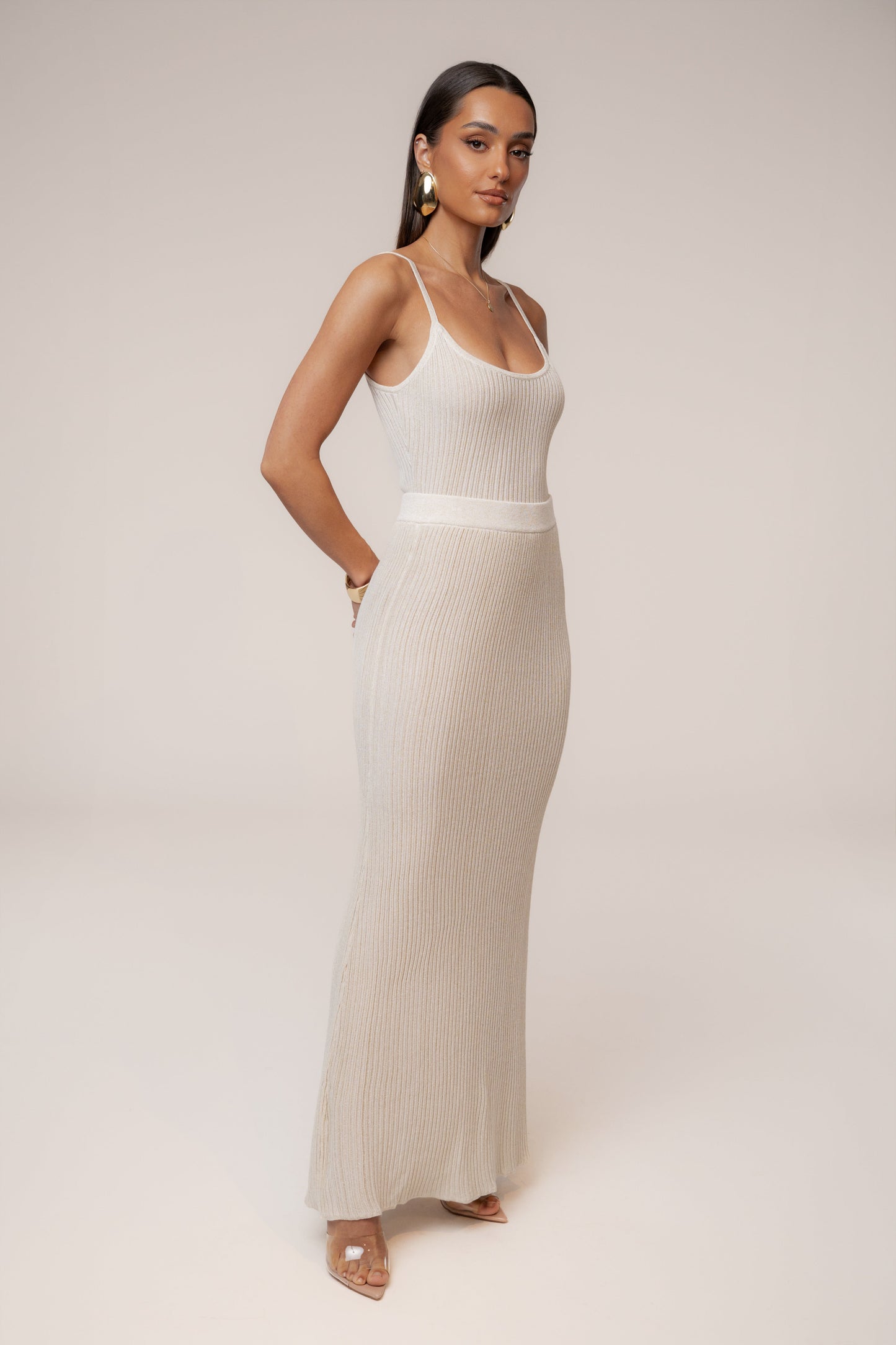 Champagne Serena Ribbed Skirt Set