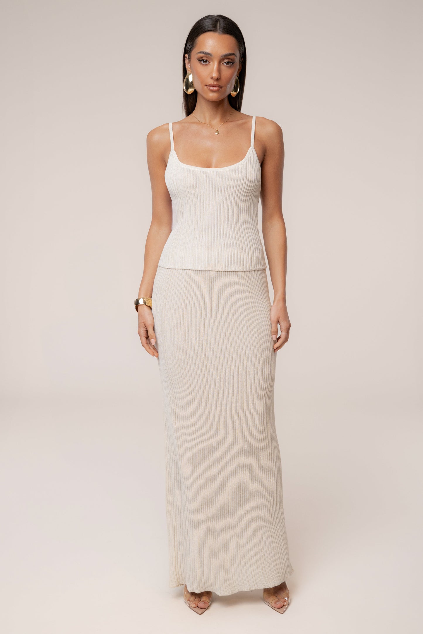 Champagne Serena Ribbed Skirt Set