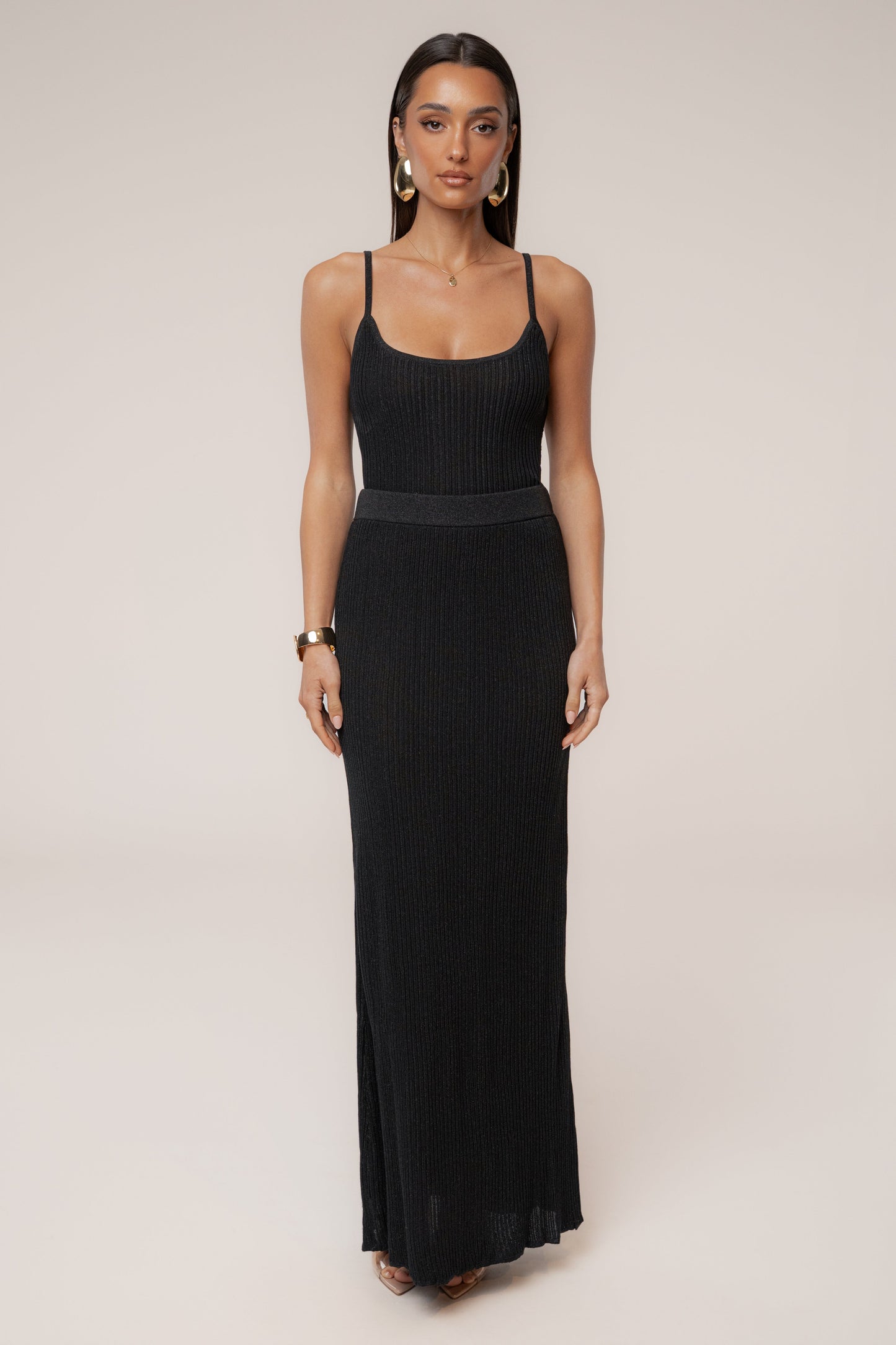 Black Serena Ribbed Skirt Set