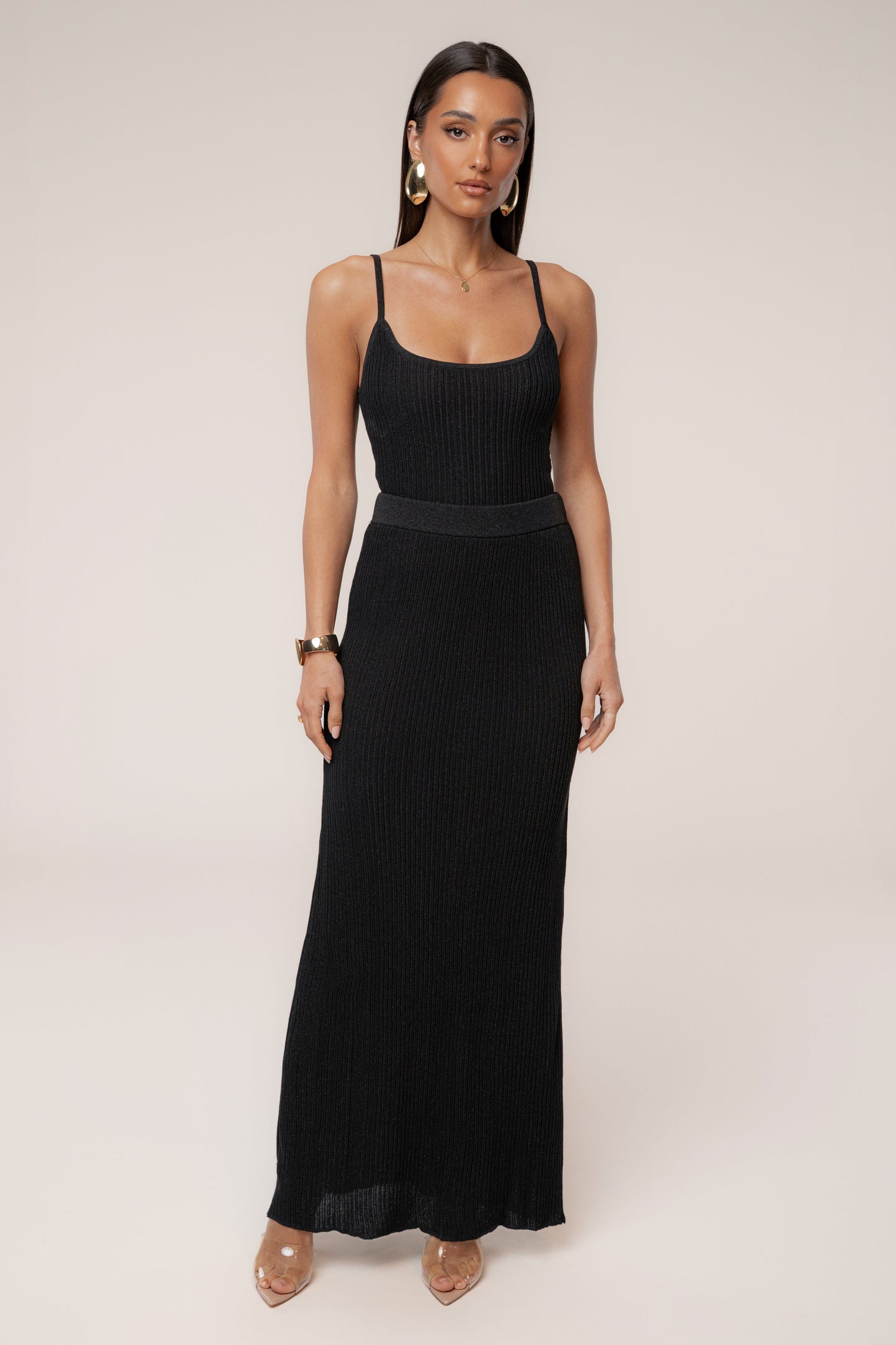 Black Serena Ribbed Skirt Set