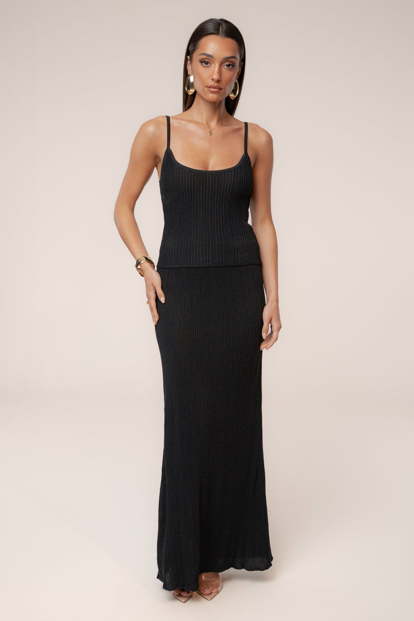 Black Serena Ribbed Skirt Set
