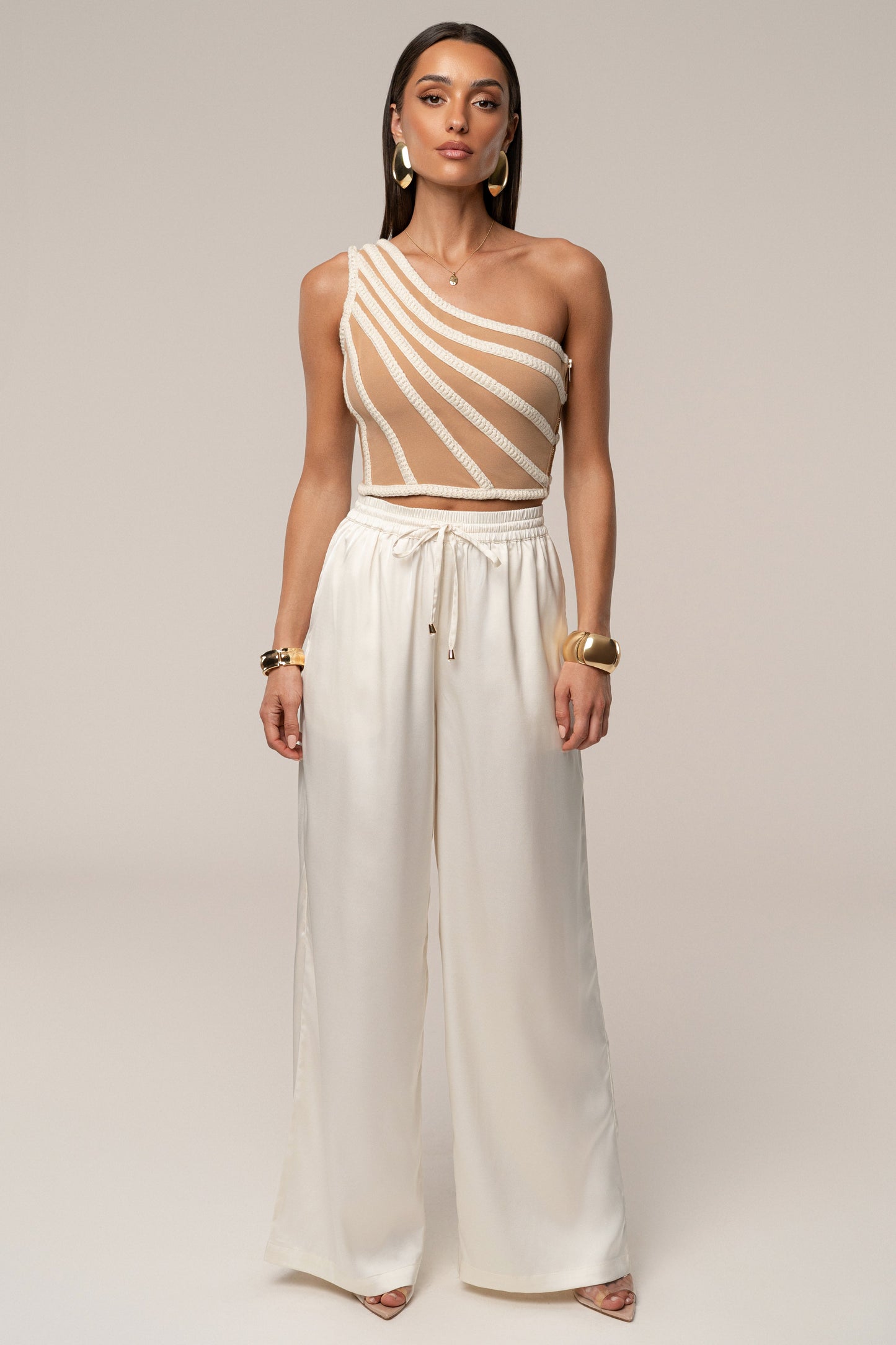 Ivory Braided One Shoulder Top