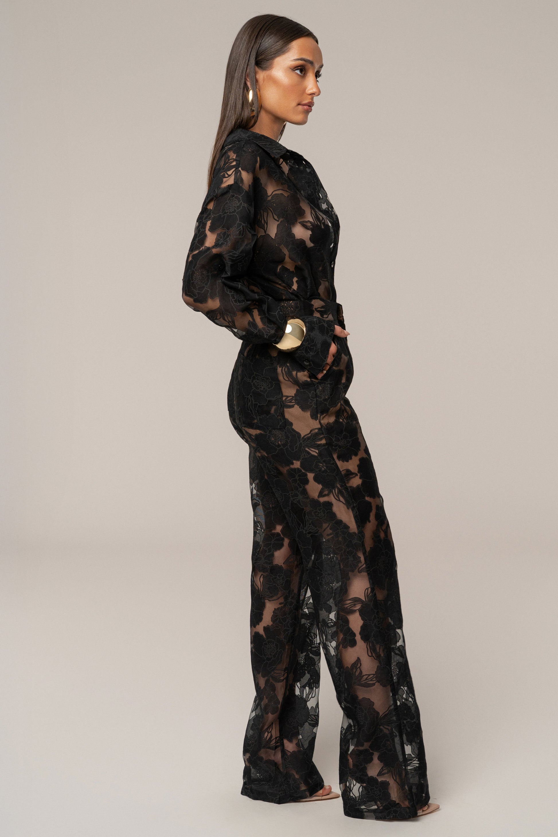 PRE-ORDER Black Organza Floral Pant JLUXLABEL