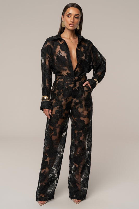 PRE-ORDER Black Organza Floral Pant JLUXLABEL