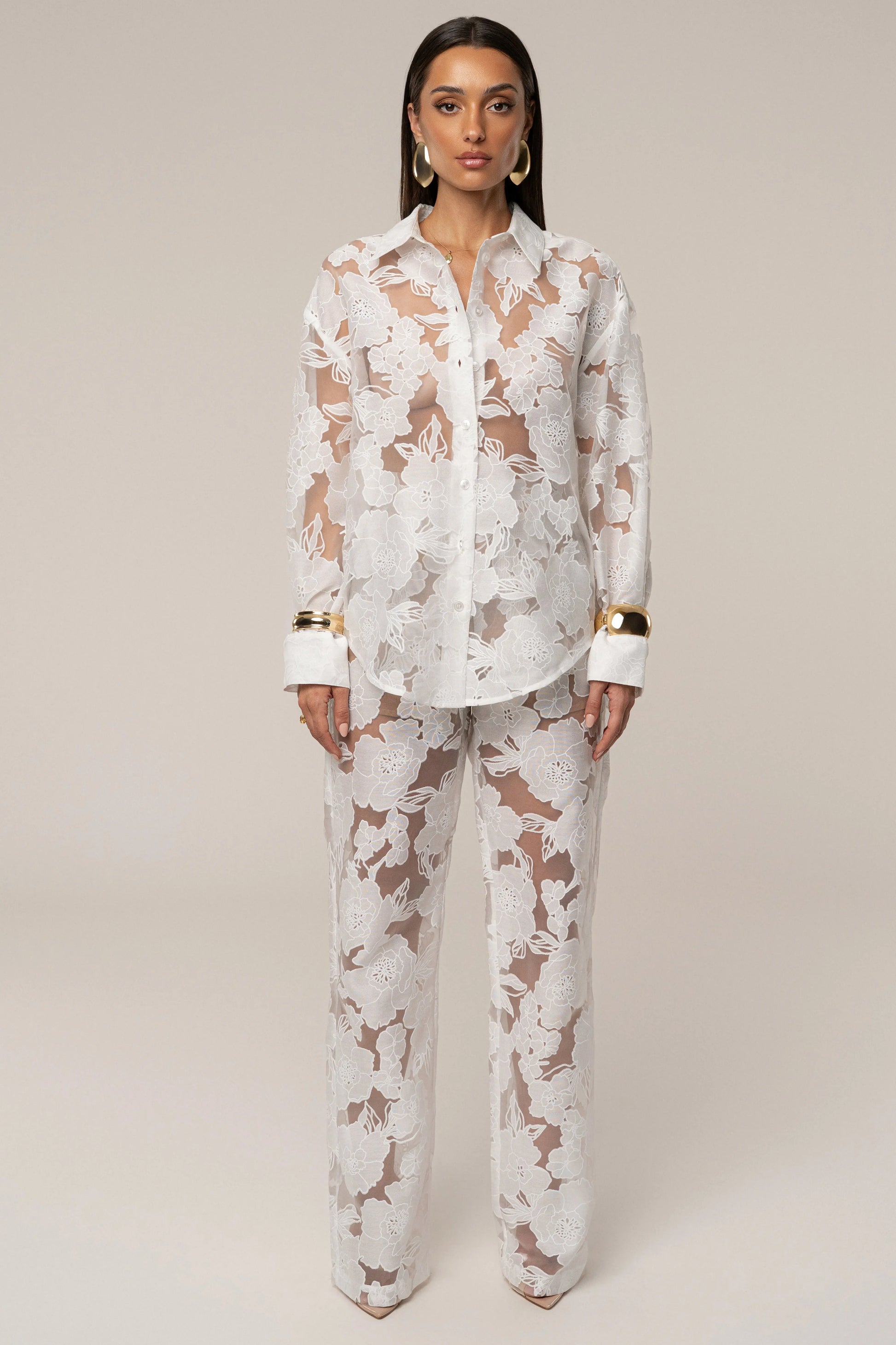 Ivory Organza Floral Pant JLUXLABEL