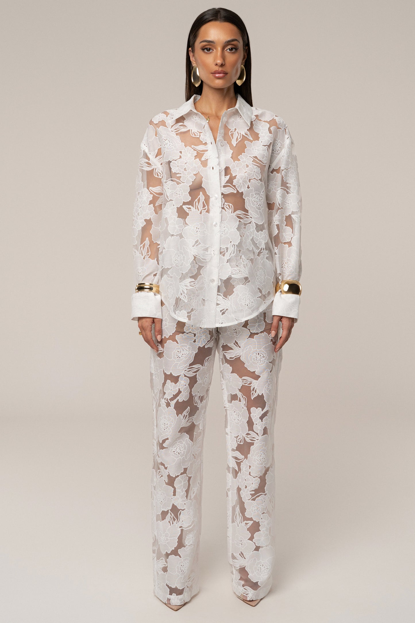 Ivory Organza Floral Blouse