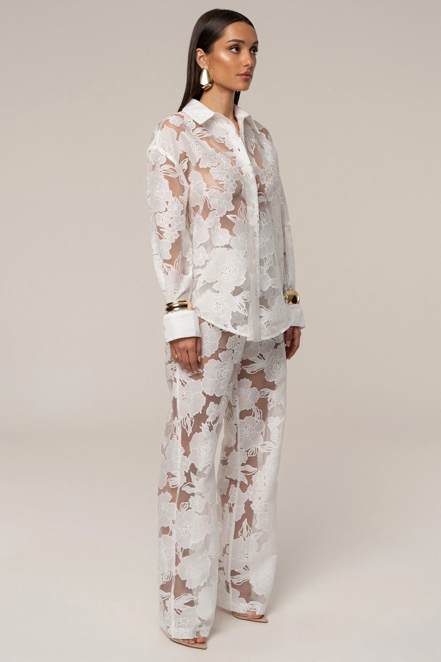 Ivory Organza Floral Pant JLUXLABEL