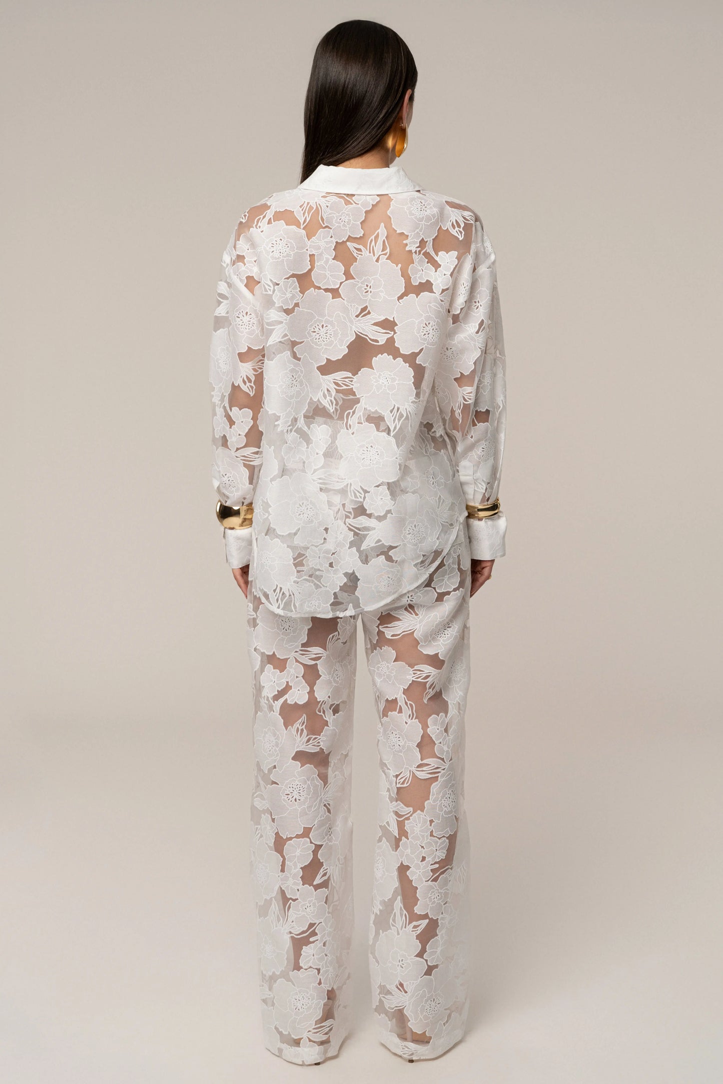 Ivory Organza Floral Pant JLUXLABEL