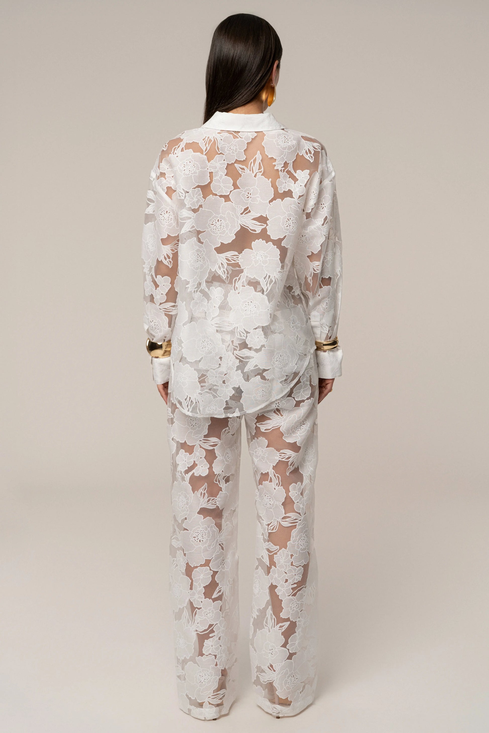 Ivory Organza Floral Pant JLUXLABEL
